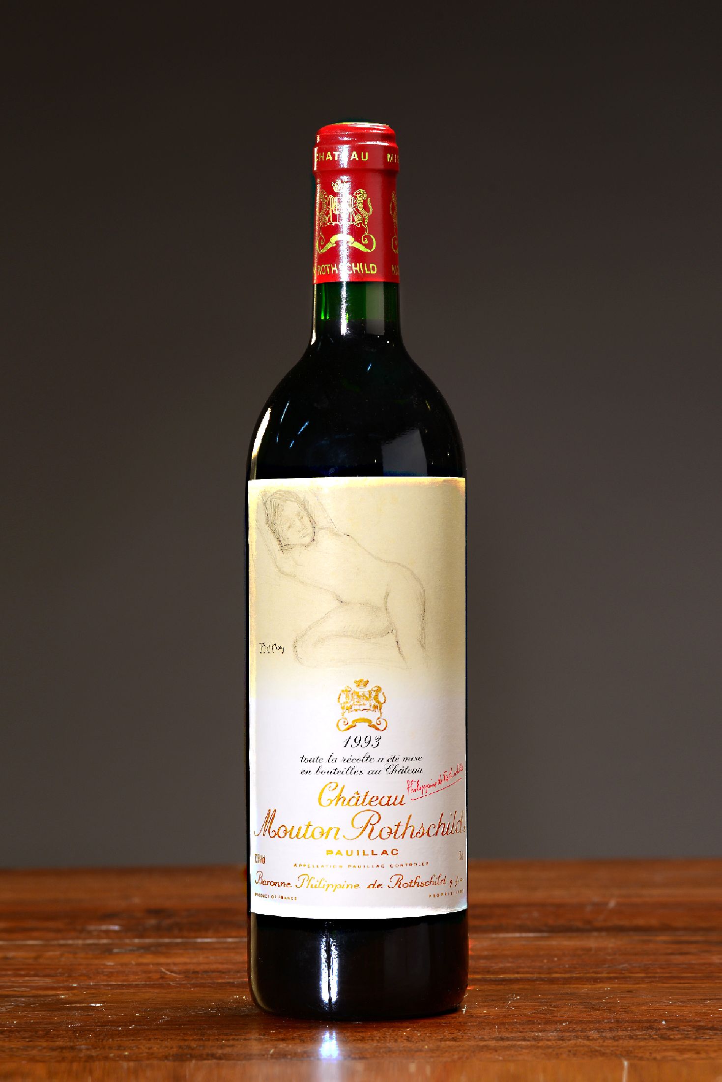 1 Fl. 1993 Chateau Mouton Rothschild, Pauillac mit Künstleretikett Balthus, Premier Grand Cru Classé, Top Shoulder, 12.5 % Vol., 75cm, nicht ...