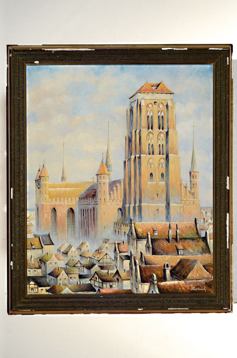 Detail k: Paul Kreisel, 1891 Danzig - 1982 Polen, Danzig, mit Ansicht der Marienkirche, Öl/Lwd, signiert, 75 x 62 cm, Rahmen: 86 x 72 cm, Rahmen l. best. bzw. ...