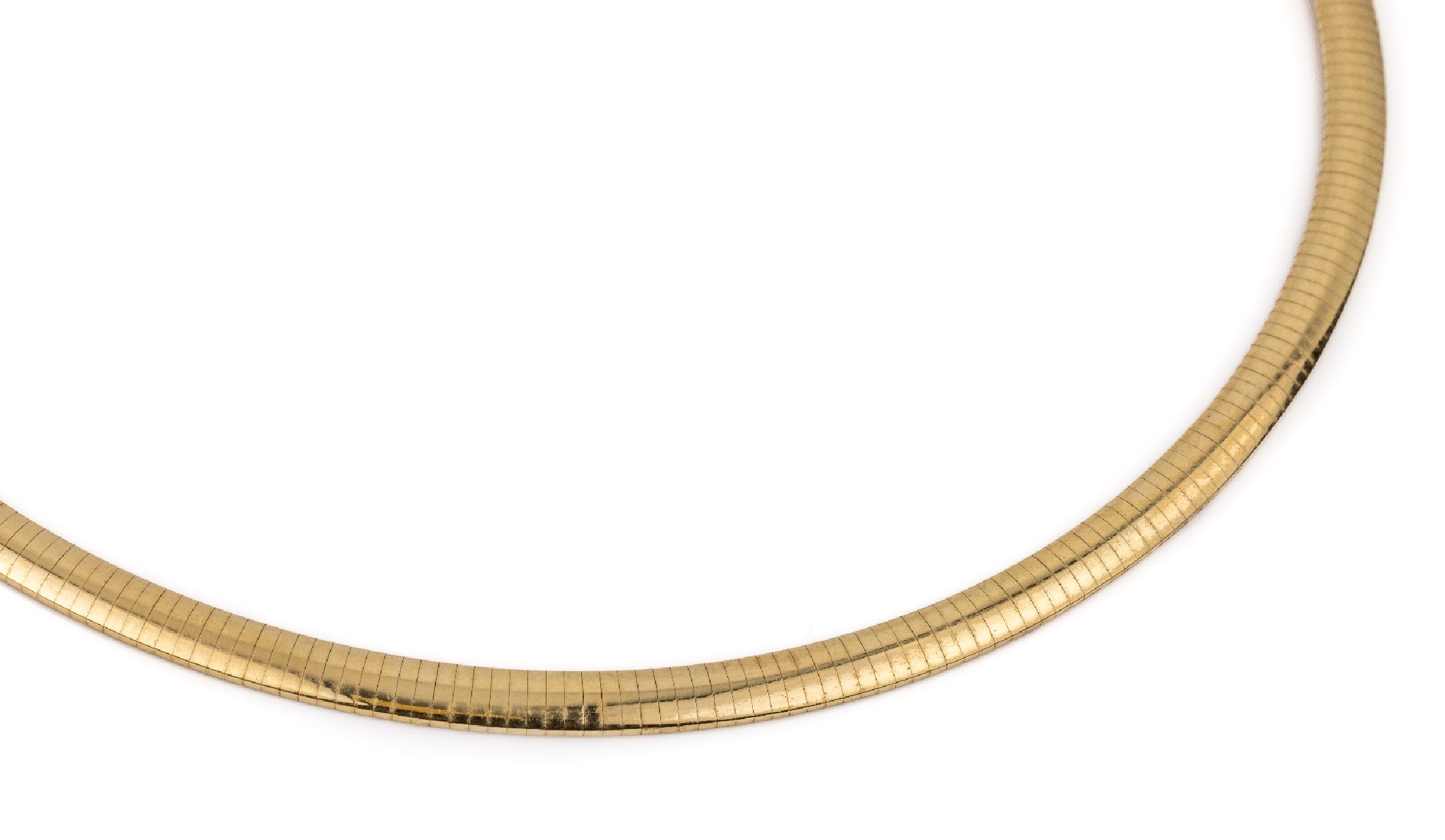 14 kt Gold Halsreif, GG 585/000, ca. 34.4 g, Kastenschloss mit Sicherheitsacht,D. ca. 12 cm