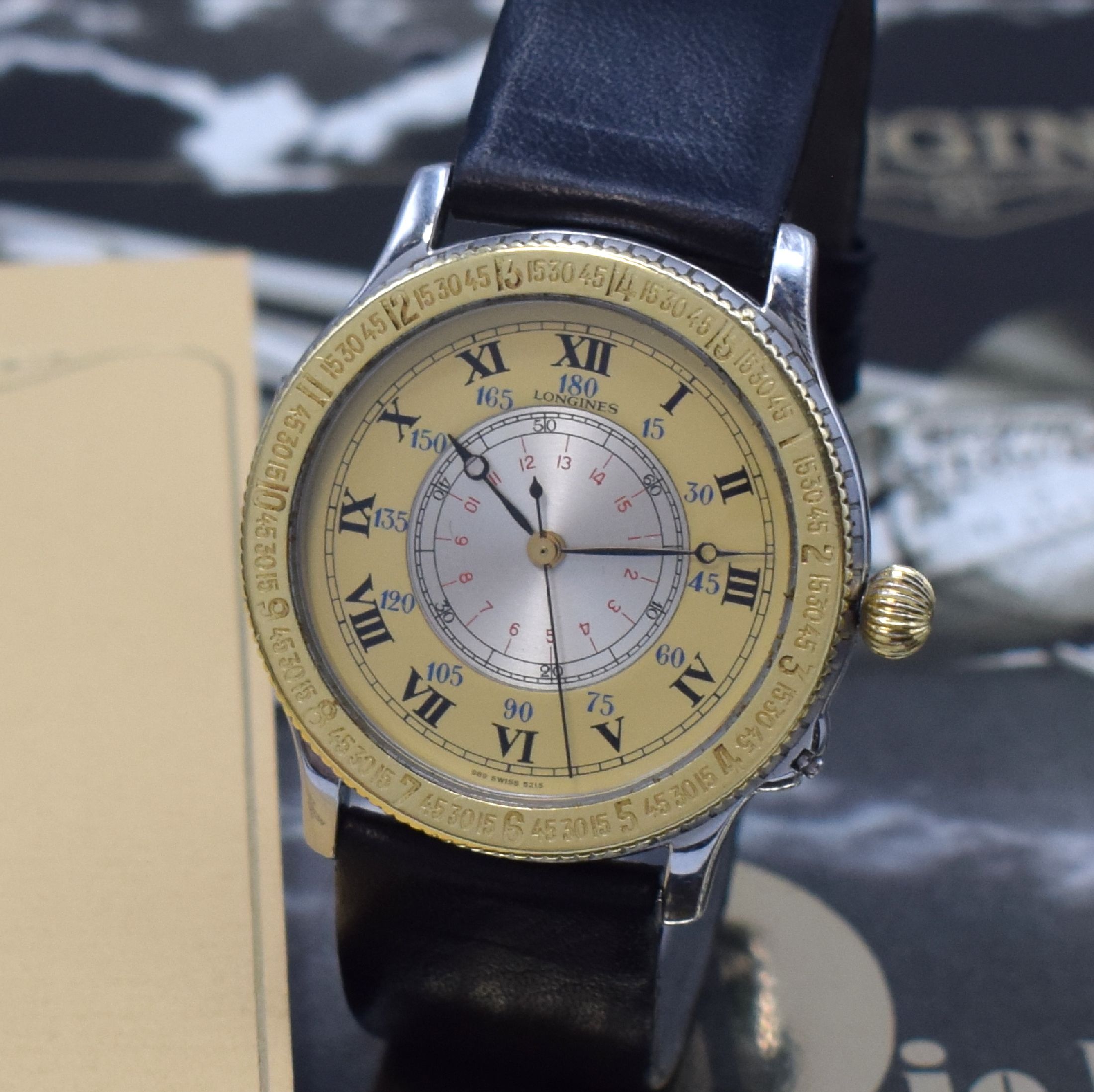 Detail a: LONGINES Stundenwinkeluhr nach Charles A. Lindbergh sog. Hour Angle Watch Ref. 989.5215, Schweiz um 1990, Automatik, Edelstahl u. Gold komb., ...