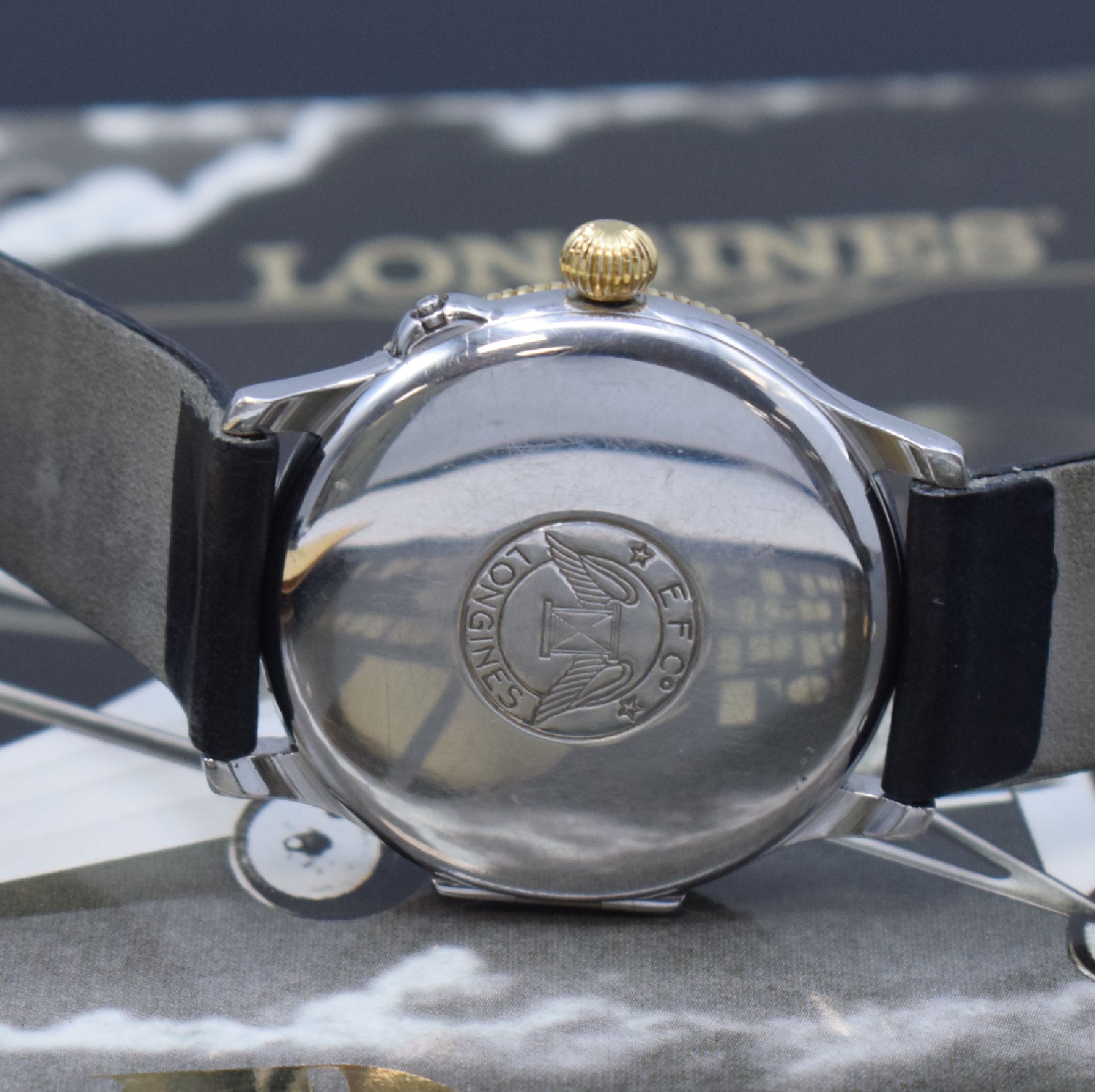 Detail d: LONGINES Stundenwinkeluhr nach Charles A. Lindbergh sog. Hour Angle Watch Ref. 989.5215, Schweiz um 1990, Automatik, Edelstahl u. Gold komb., ...