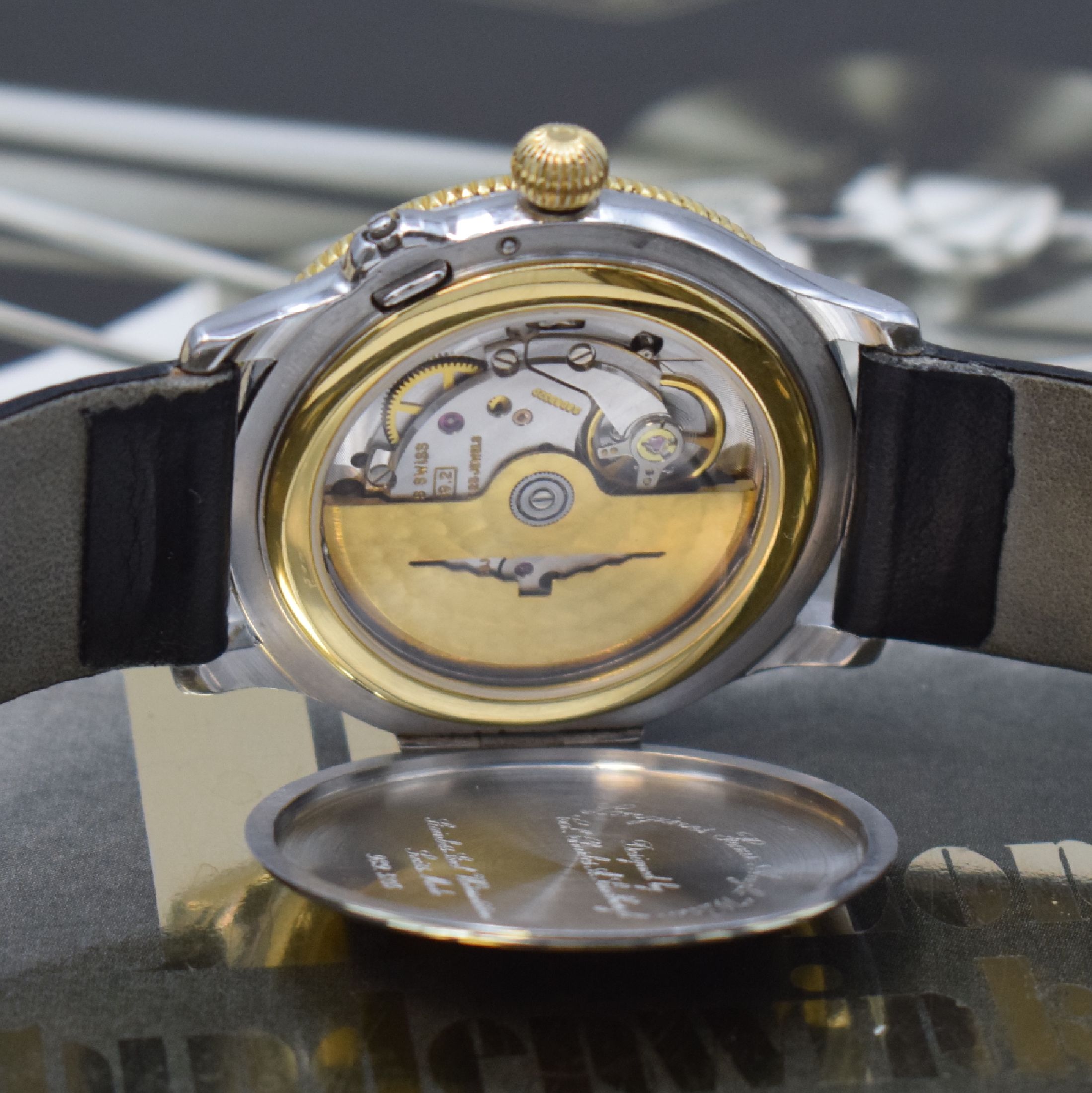 Detail f: LONGINES Stundenwinkeluhr nach Charles A. Lindbergh sog. Hour Angle Watch Ref. 989.5215, Schweiz um 1990, Automatik, Edelstahl u. Gold komb., ...