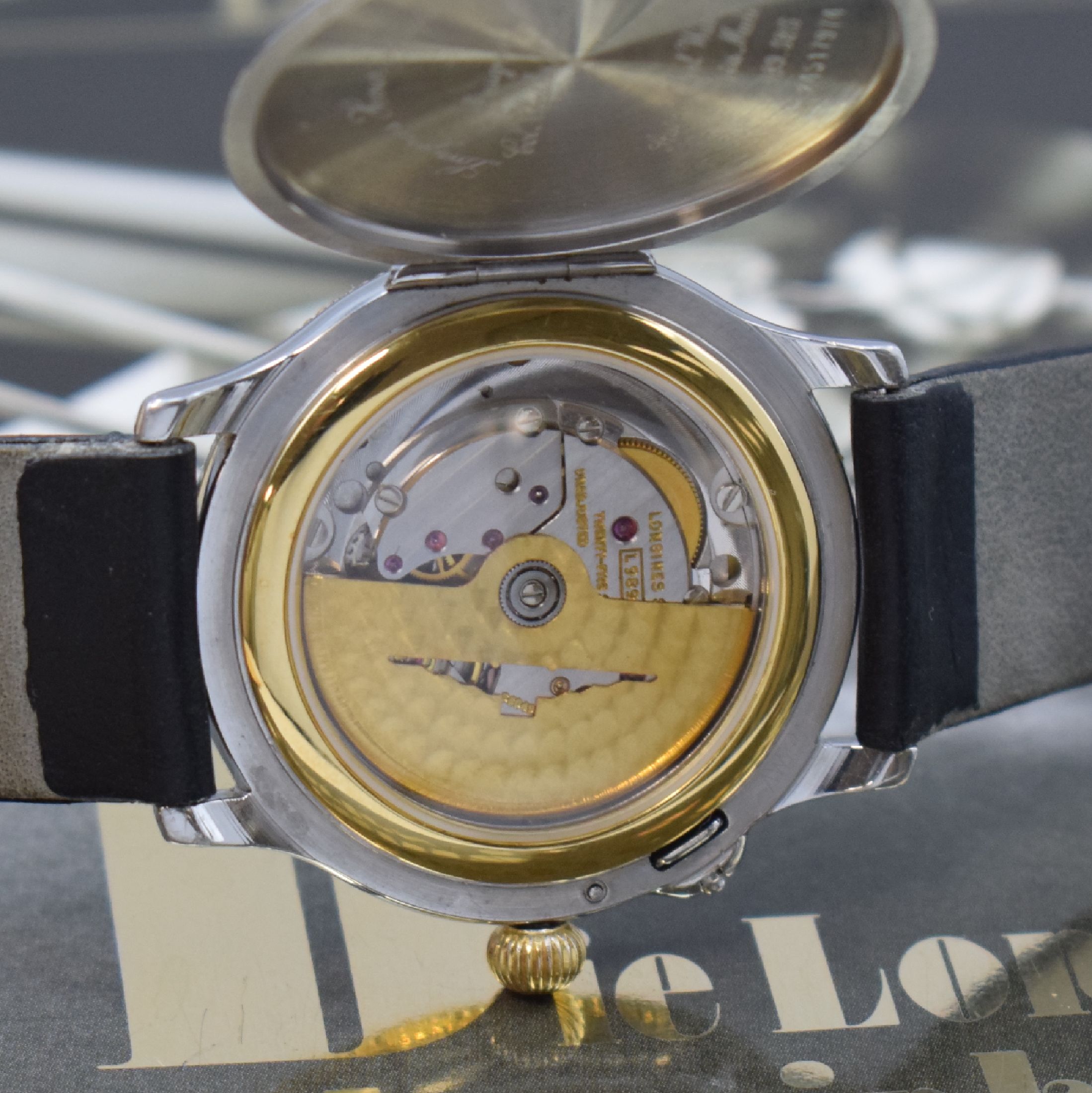 Detail g: LONGINES Stundenwinkeluhr nach Charles A. Lindbergh sog. Hour Angle Watch Ref. 989.5215, Schweiz um 1990, Automatik, Edelstahl u. Gold komb., ...