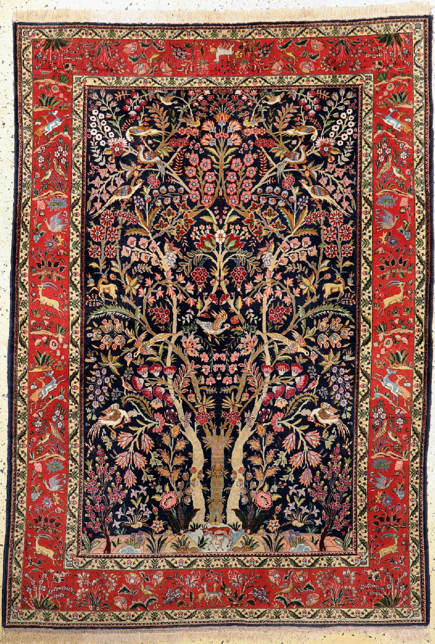 Täbriz fein(50 Raj) alt, Persien, um 1940, Korkwolle mit und auf Seide, ca. 205 x 143 cm,EHZ: 2