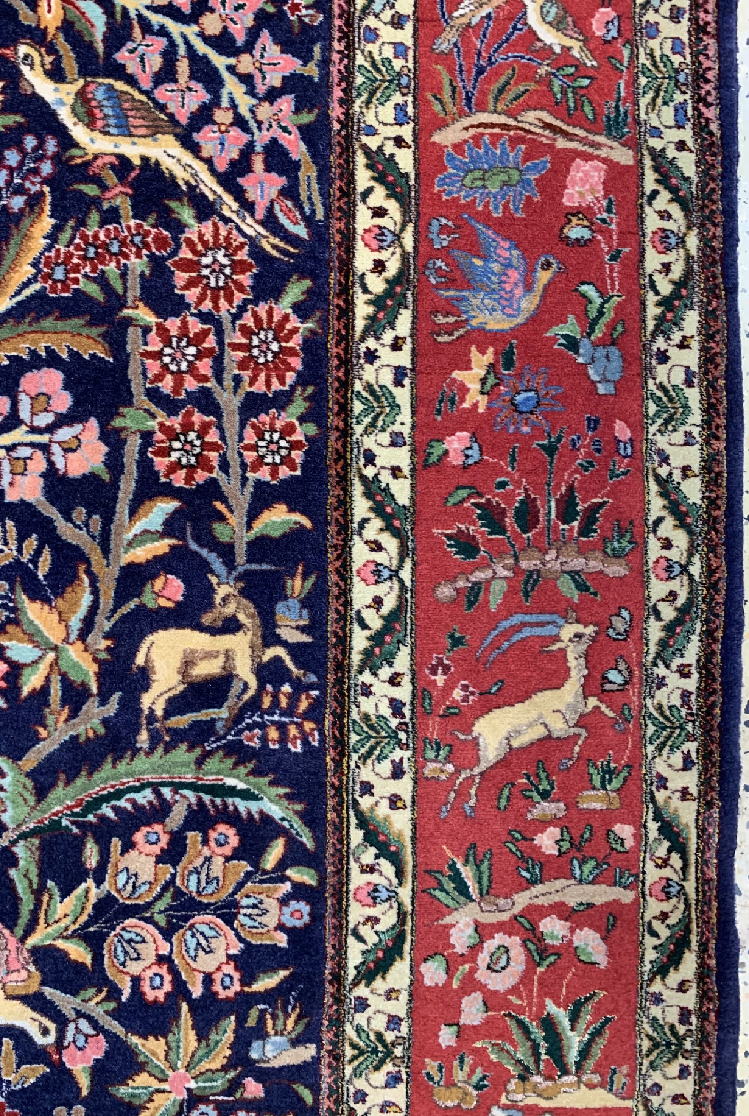 Detail e: Täbriz fein(50 Raj) alt, Persien, um 1940, Korkwolle mit und auf Seide, ca. 205 x 143 cm,EHZ: 2
