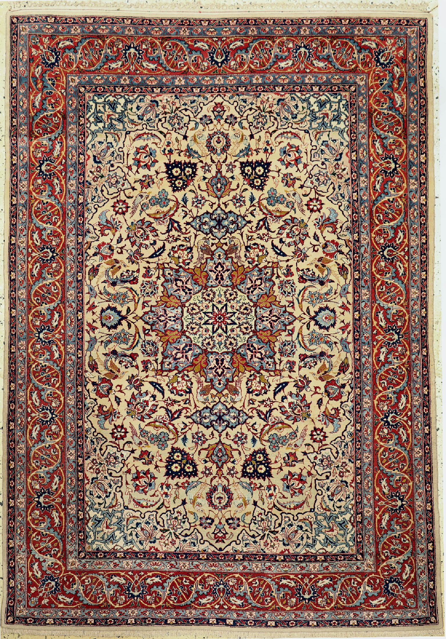 Esfahan fein alt, Persien, um 1940, Korkwolle mit und auf Seide, ca. 210 x 144 cm,EHZ: 2, (Minimaler Mottenfraß am Rand, gereinigt).