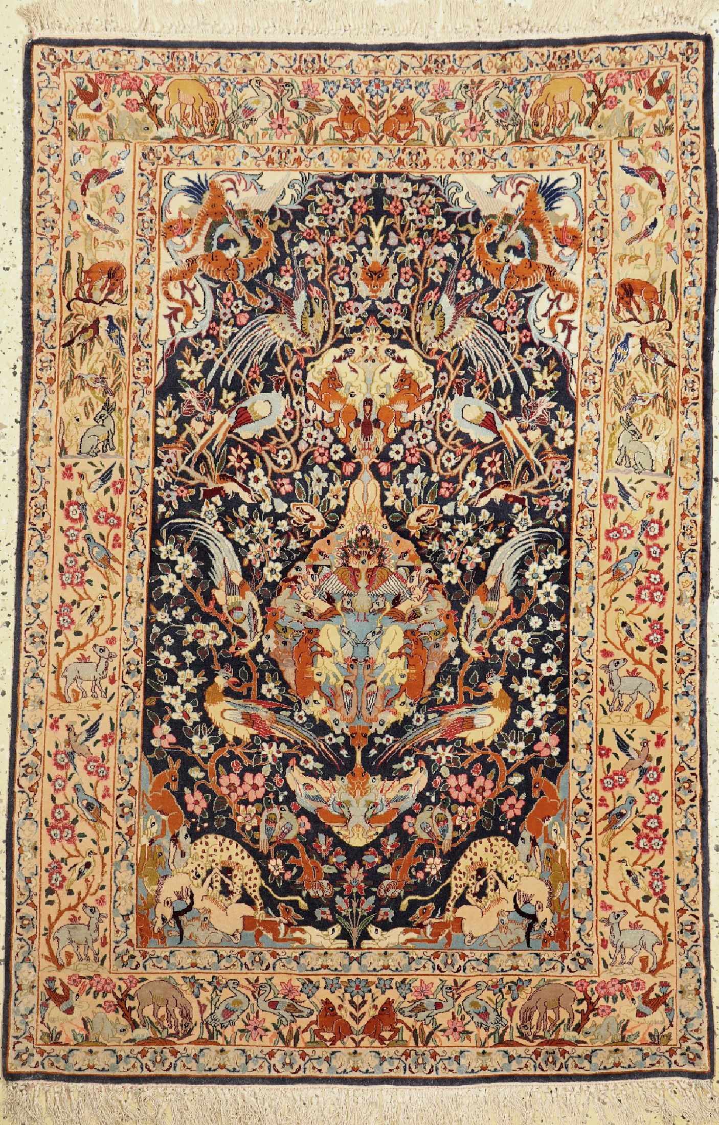 Esfahan fein alt, Persien, um 1960, Korkwolle mit und auf Seide, ca. 160 x 107 cm,ca. 1,0 Mio. Kn/qm, EHZ: 2