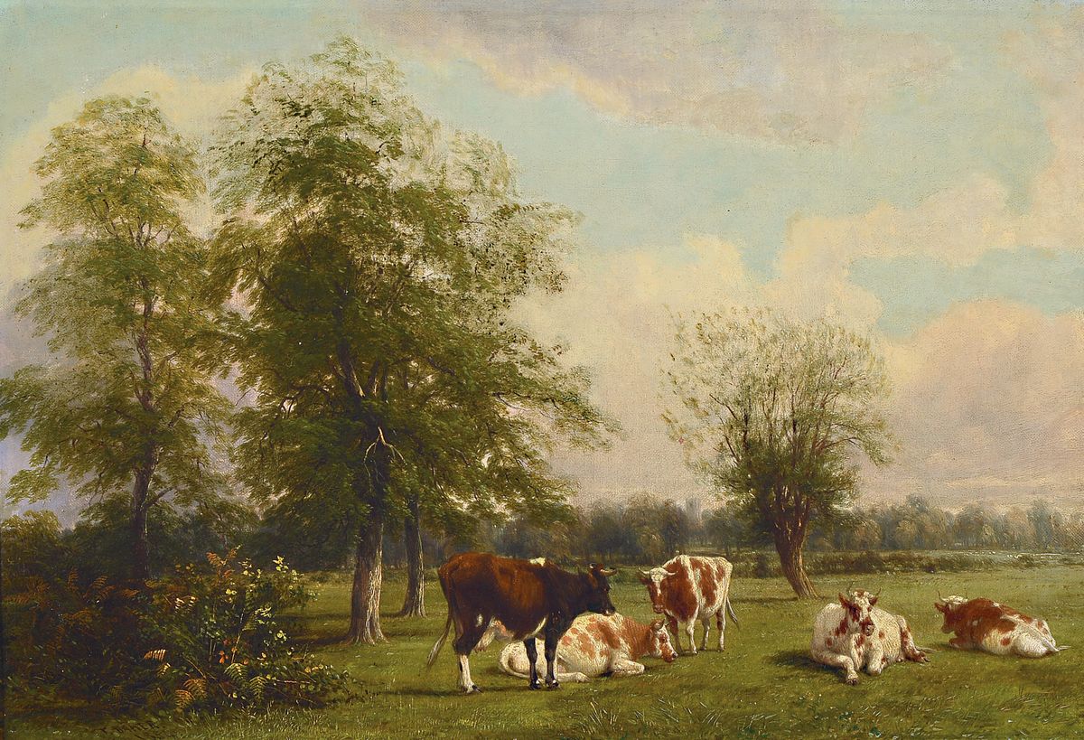 Thomas Baker, 1809 Brimingham-1864 Leamington Spa/Warwickshire, "meadow scene in the vicinity of Whitnash", so laut Bakers Tagebuch ...