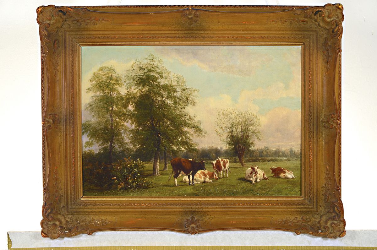 Detail k: Thomas Baker, 1809 Brimingham-1864 Leamington Spa/Warwickshire, "meadow scene in the vicinity of Whitnash", so laut Bakers Tagebuch ...