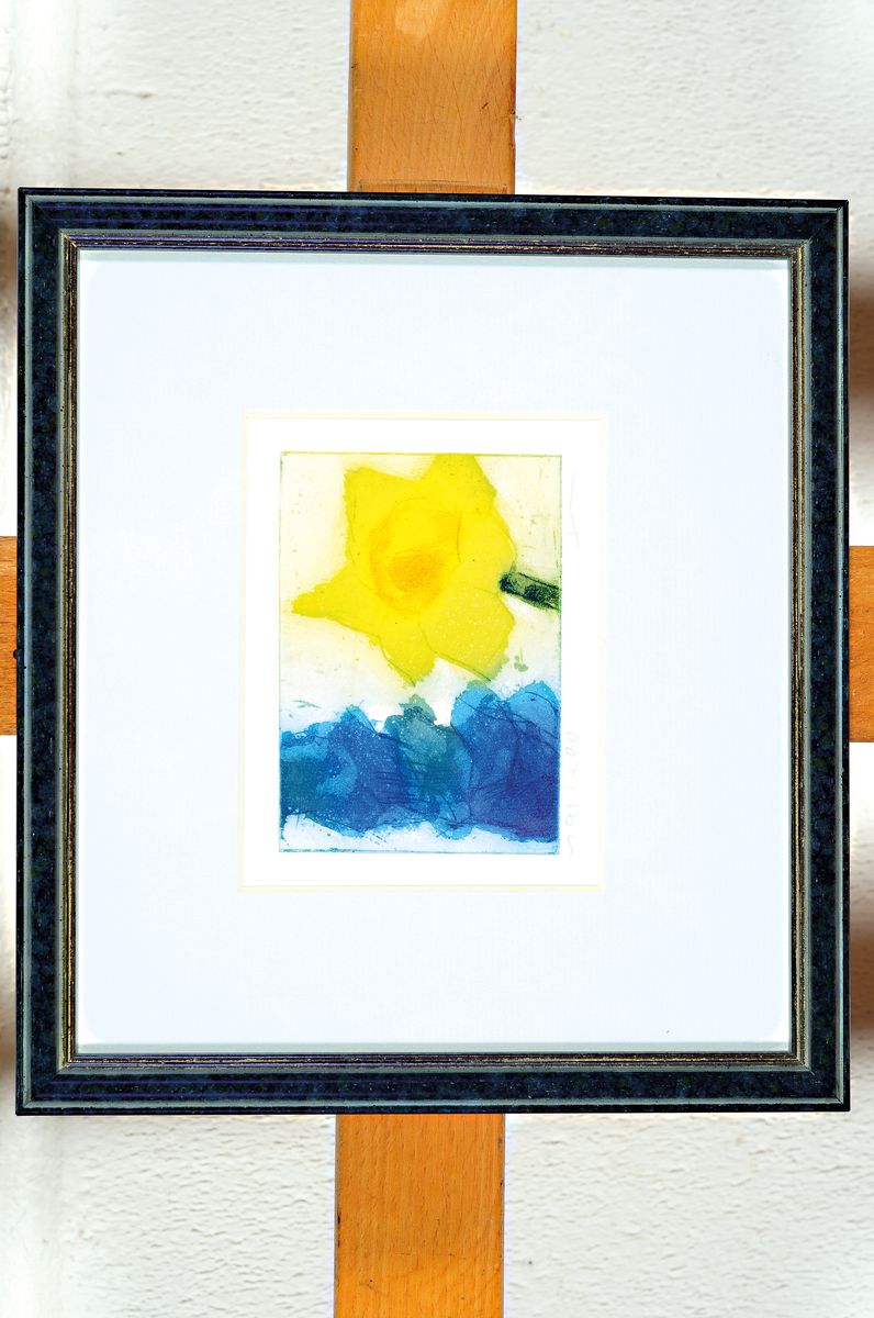 Klaus Fußmann, geb. 1938 Velbert, Rittersporn und Osterglocke, Farbradierung, handsign., num. 191/200, ca. 7x10cm, PP, u.Gl., R. ca. 21x23cm