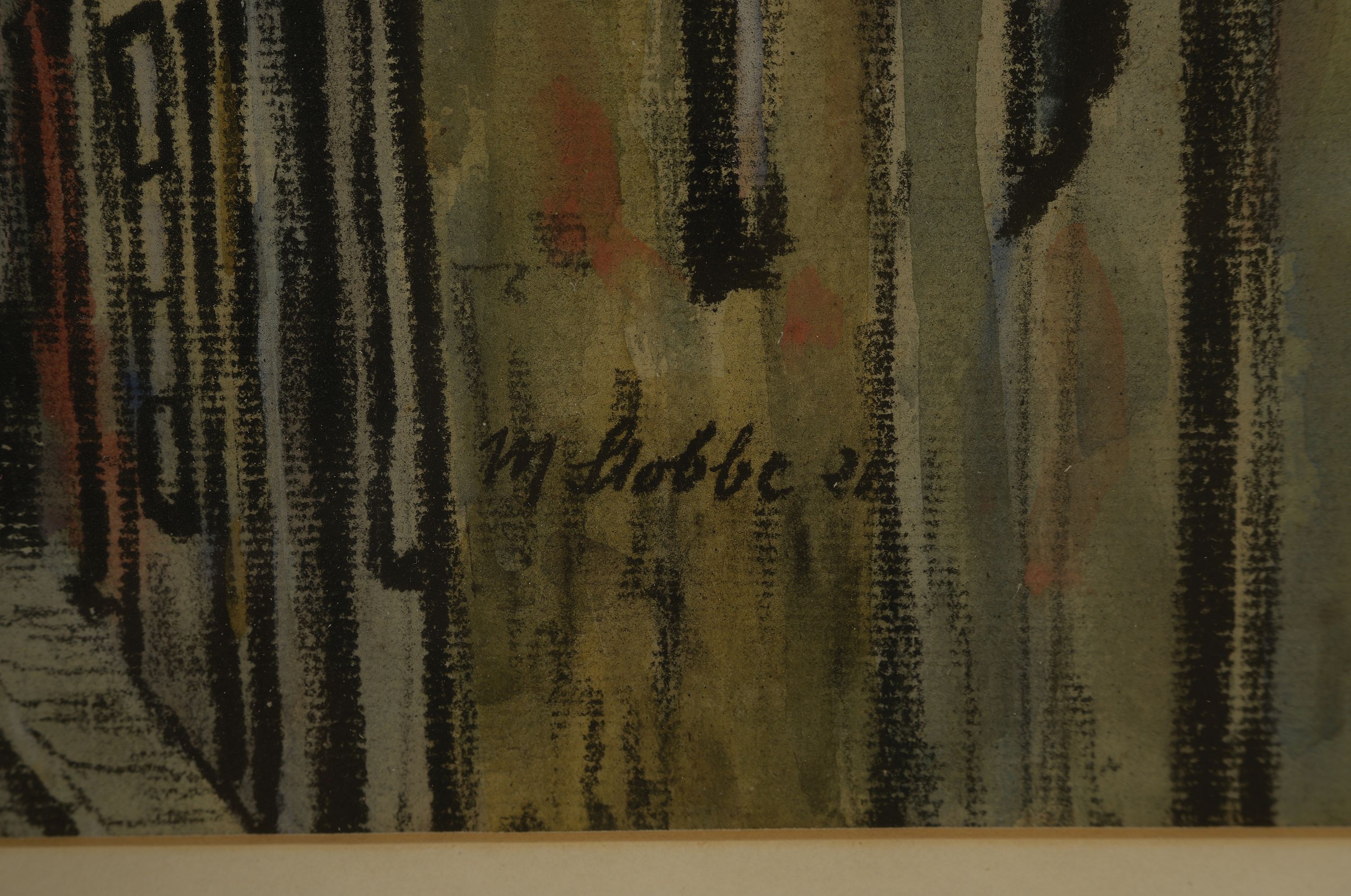 Detail l: Max Stobbe, 1883 Altona-1963 Hamburg, Blick in die Lübecker Altstadt mit dem Kirchturm von Sankt Peter, Pastell auf Papier, rechts unten signiert ...