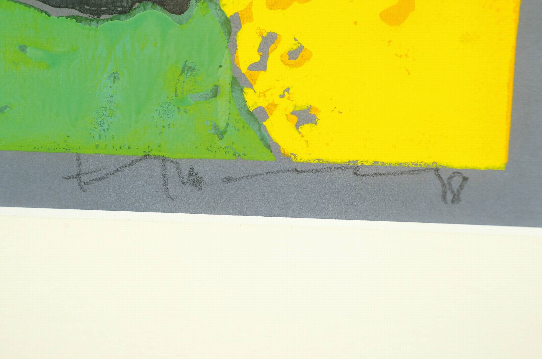Detail a: Klaus Fußmann, geb. 1938 Velbert, Rapsfeld, Farblinolschnitt auf graublauem Papier, handsign., bez.: e.a., ca. 41x55cm, PP, u.Gl., R. ca. 71x84cm