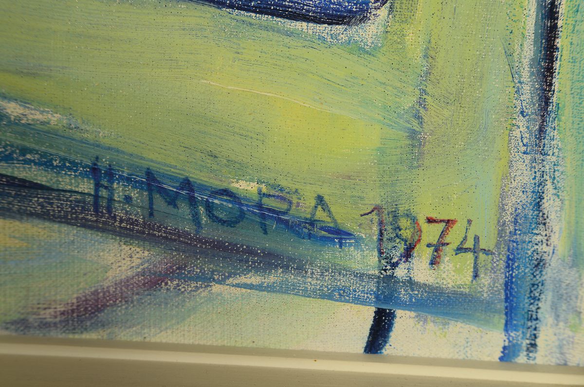 Detail a: Herta Mora, 1904 Riga-1980 Stuttgart, Blick aus dem Fenster, Öl/Lwd, rechts unten signiert und dat. 1974, ca. 82x87cm, R. ca. 98x103cm