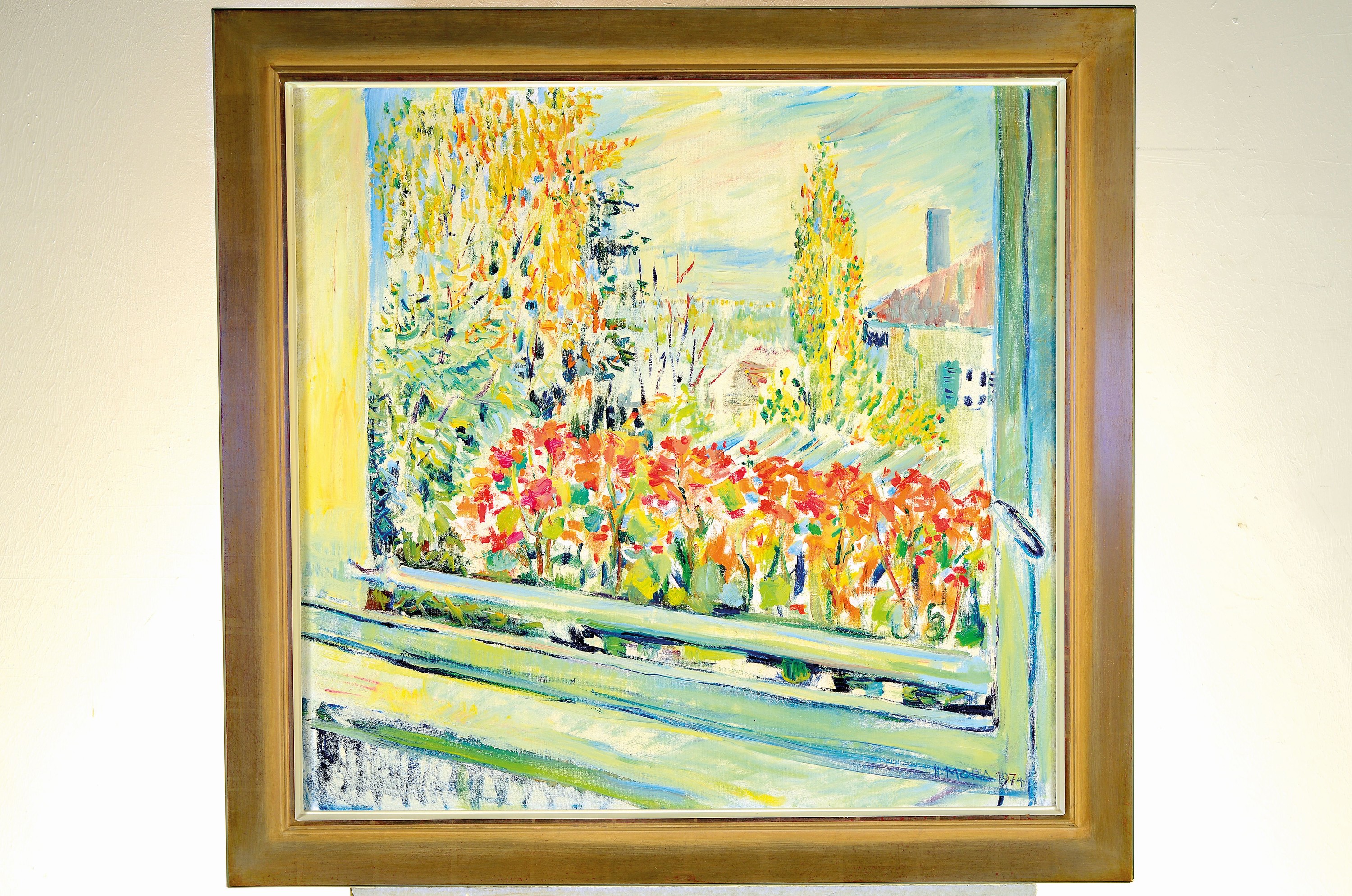 Detail k: Herta Mora, 1904 Riga-1980 Stuttgart, Blick aus dem Fenster, Öl/Lwd, rechts unten signiert und dat. 1974, ca. 82x87cm, R. ca. 98x103cm