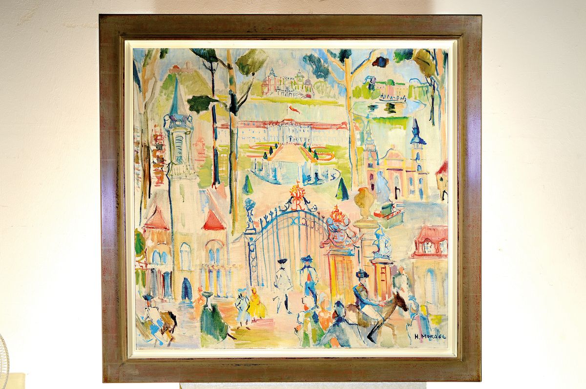 Detail k: Herta Mora, 1904 Riga-1980 Stuttgart, Blick auf das Ludwigsburger Schloss, Öl/Lwd, rechts unten signiert und dat. 66, ca. 95x100 cm, R. ca. 115x120cm