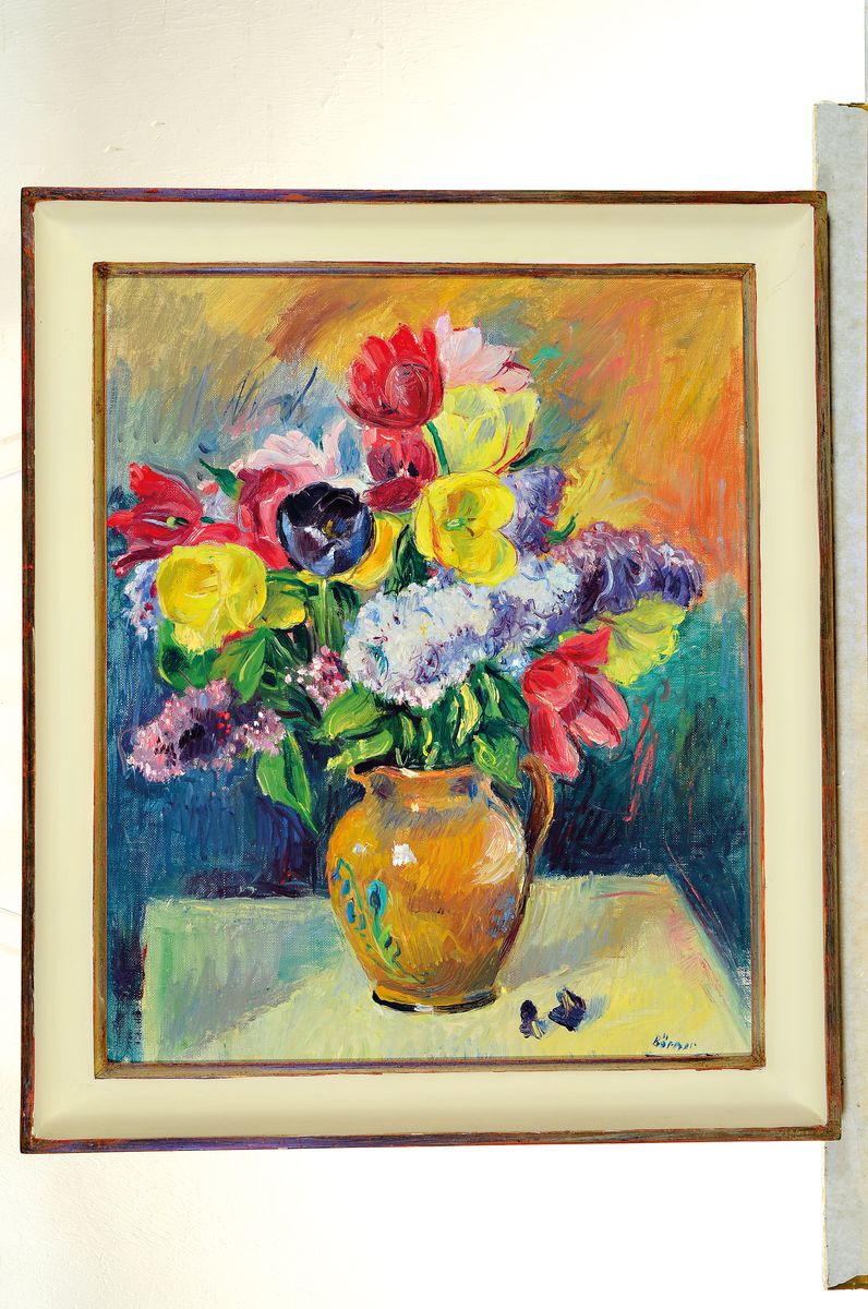 Detail k: Paul Emil Börner, 1888-1970 Meissen, Blumenstillleben, Öl/Hartfaser, rechts unten signiert, ca. 53x44cm, R. ca. 61x52cm