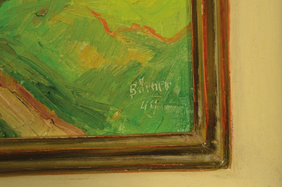 Detail a: Paul Emil Börner, 1888-1970 Meissen, Landschaft, rückseitig betitelt: Unteres Remstal vor Korber Kopf und Heppacher Köpfen, Öl/Hartfaser, sign., ...