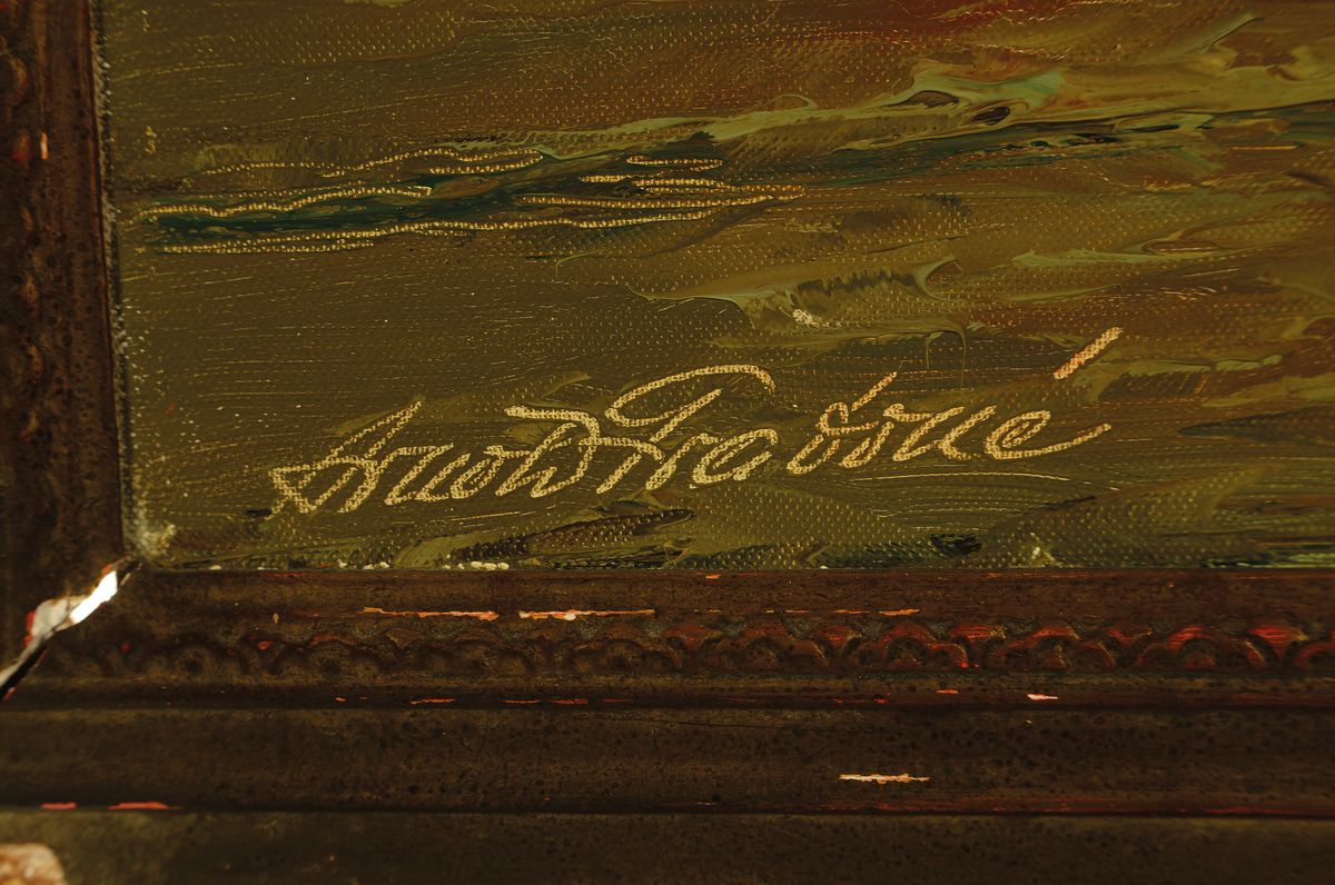 Detail a: Georg Arnold-Graboné, 1896 München-1982 Starnberg, Segelboote auf ruhiger See im Abendrot, Öl/Lwd, expressiver pastoser Farbauftrag, links unten ...