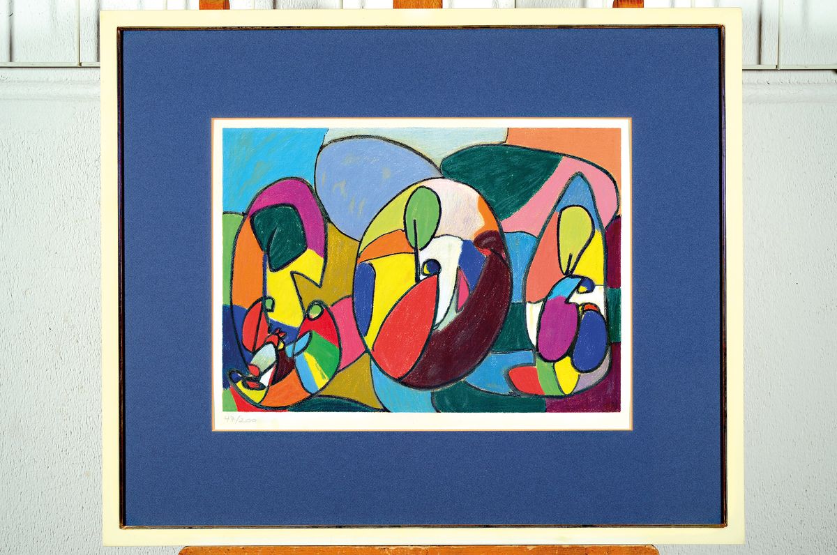 Adolf Hölzel, 1853-1934, Figurenkomposition, Farbserigraphie, num. 47/200, ca. 29x41cm, PP, unter Glas, 55x66cm
