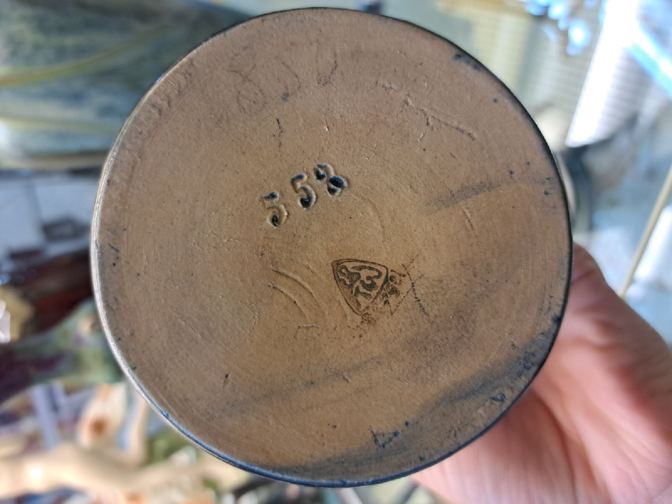 Detail g: Vier Jugendstilvasen, Frankreich, um 1900, 1. Danbac, mit vier Henkeln, grünlich- blaue Laufglasur, H. ca. 24 cm, 2. Vase Auguste Delaherche, ...