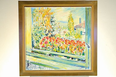 26706141k - Herta Mora, 1904 Riga-1980 Stuttgart, view from the window, oil/canvas, signed lower right and dated 1974, approx. 82x87cm,frame approx. 98x103cm