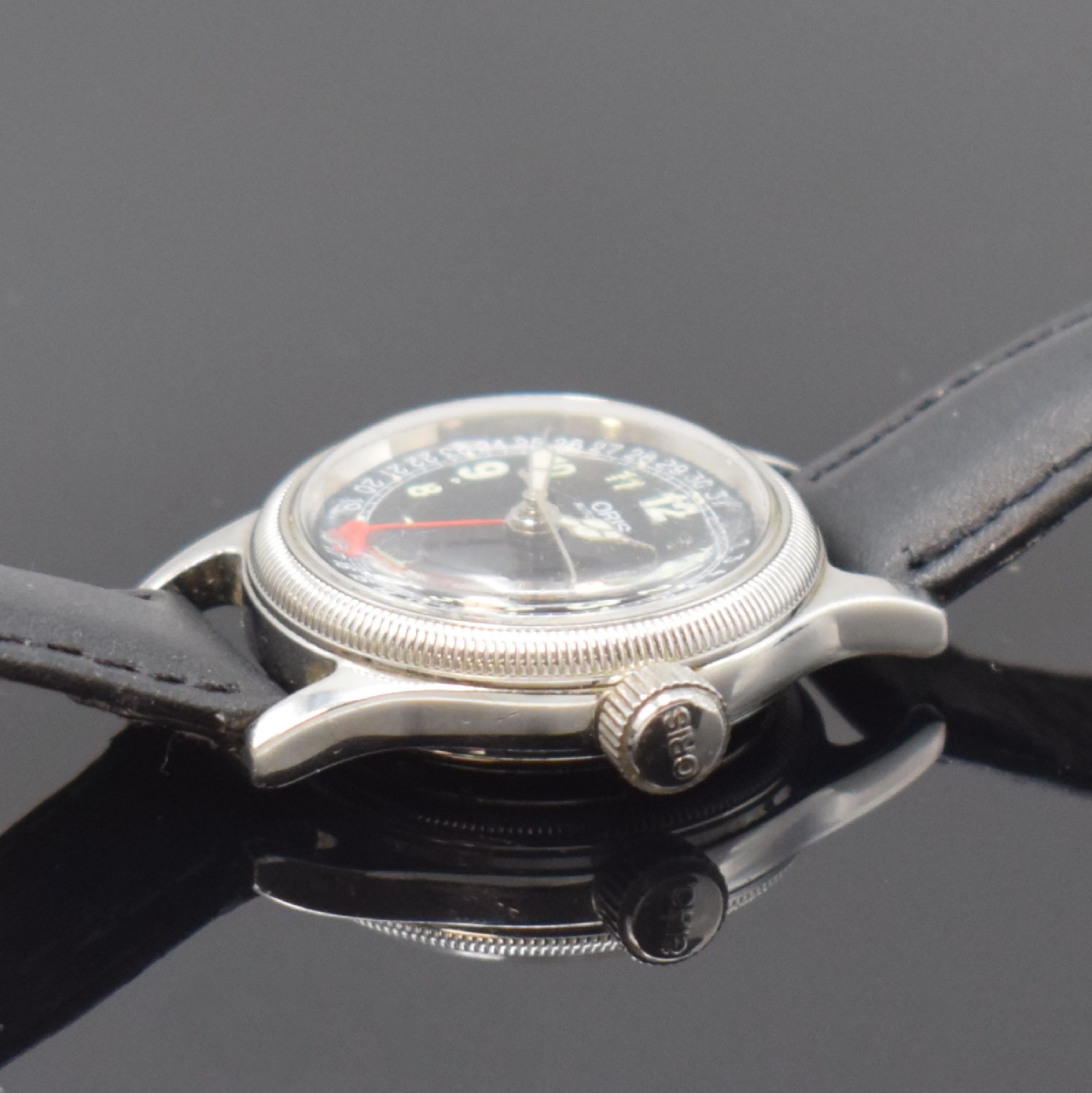 Detail b: ORIS Damenarmbanduhr Big Crown in Stahl Referenz 7464, Schweiz um 1995, Automatik, beids. vergl. Geh., Boden verschr., schwarzes Zifferbl. m. arab. ...