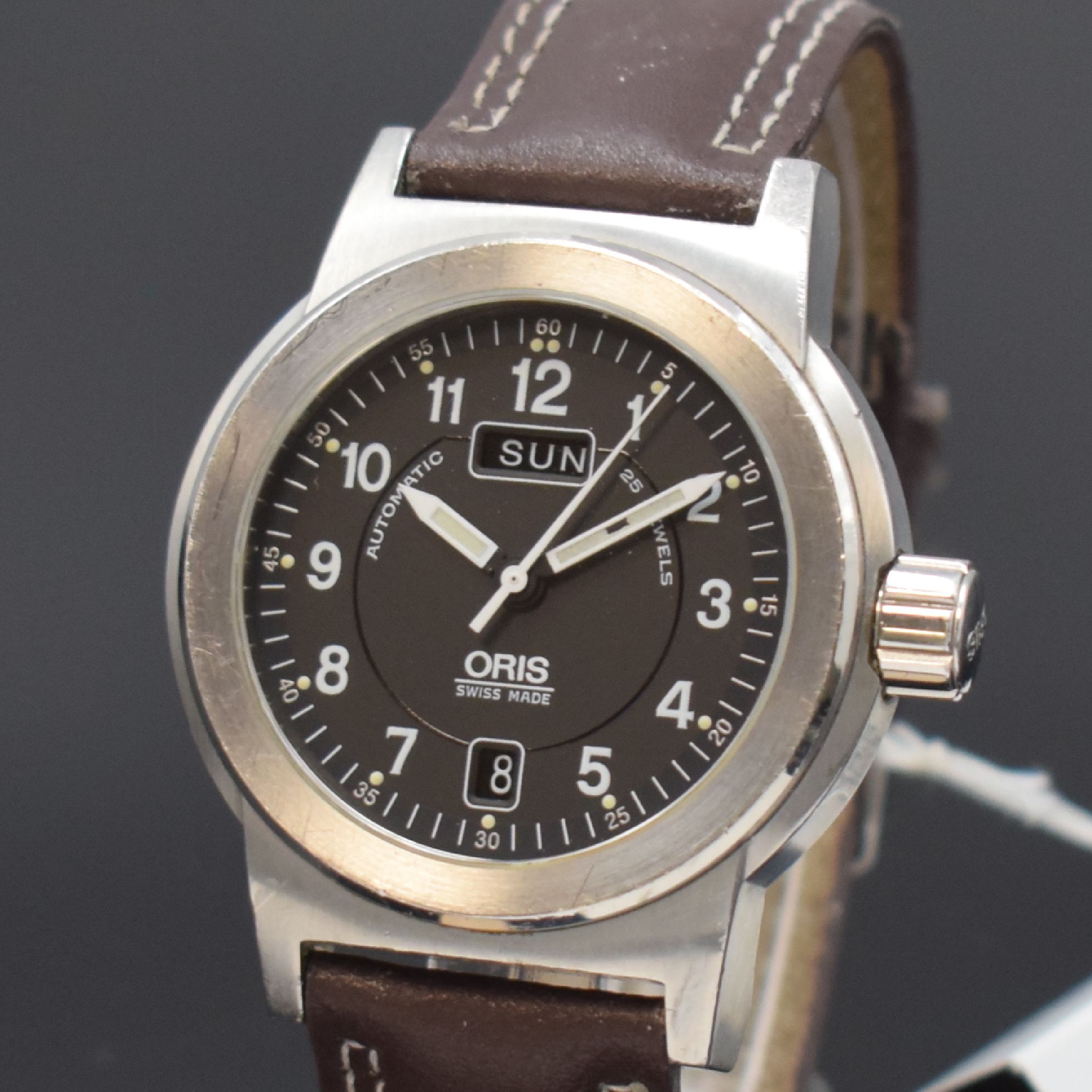 Detail a: ORIS Big Crown BC3 Herrenarmbanduhr in Stahl Referenz 7500, Schweiz um 1995, Automatik, beids. vergl. Geh., Saphirglas vorne, Boden verschr., ...