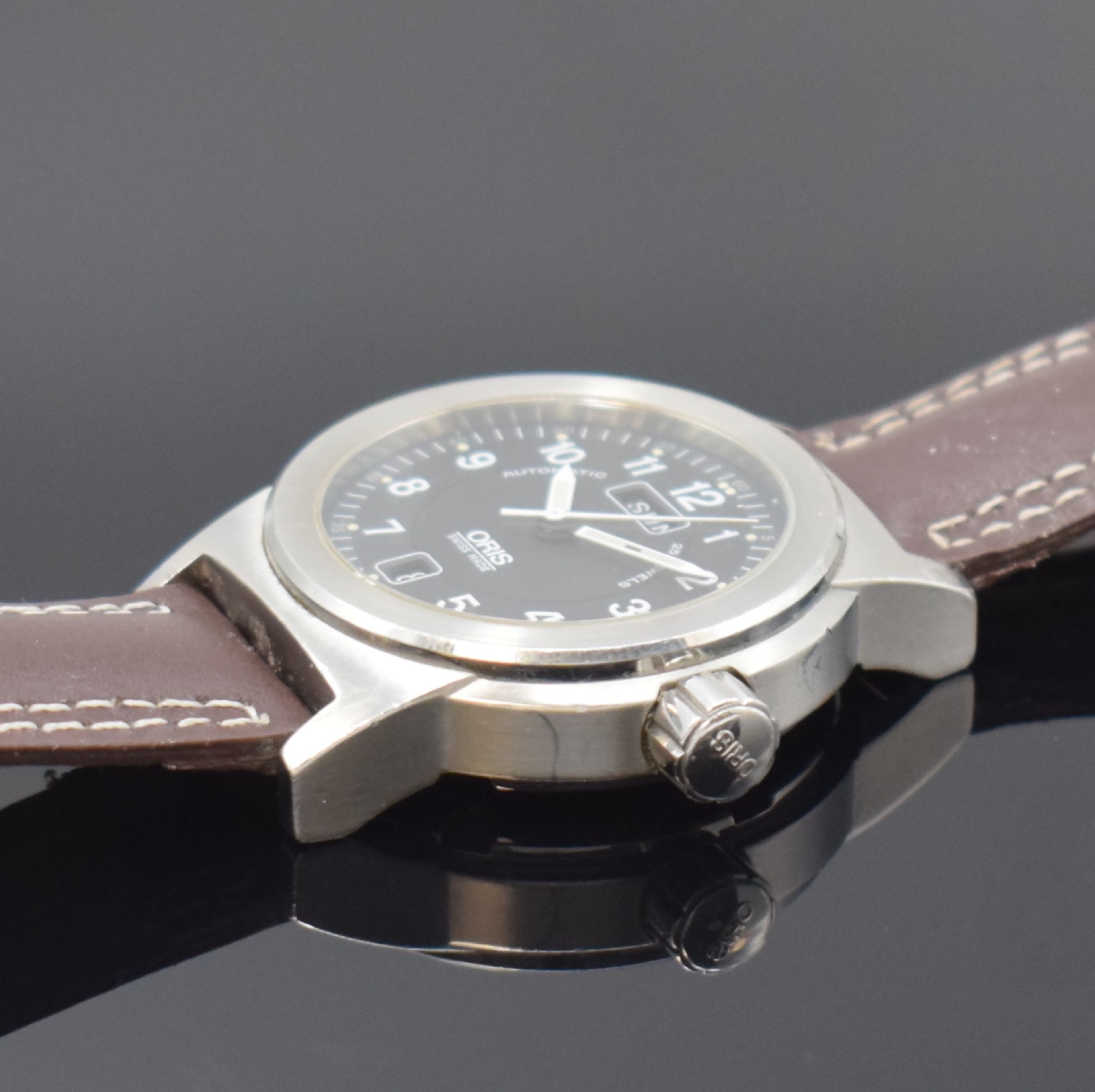 Detail b: ORIS Big Crown BC3 Herrenarmbanduhr in Stahl Referenz 7500, Schweiz um 1995, Automatik, beids. vergl. Geh., Saphirglas vorne, Boden verschr., ...