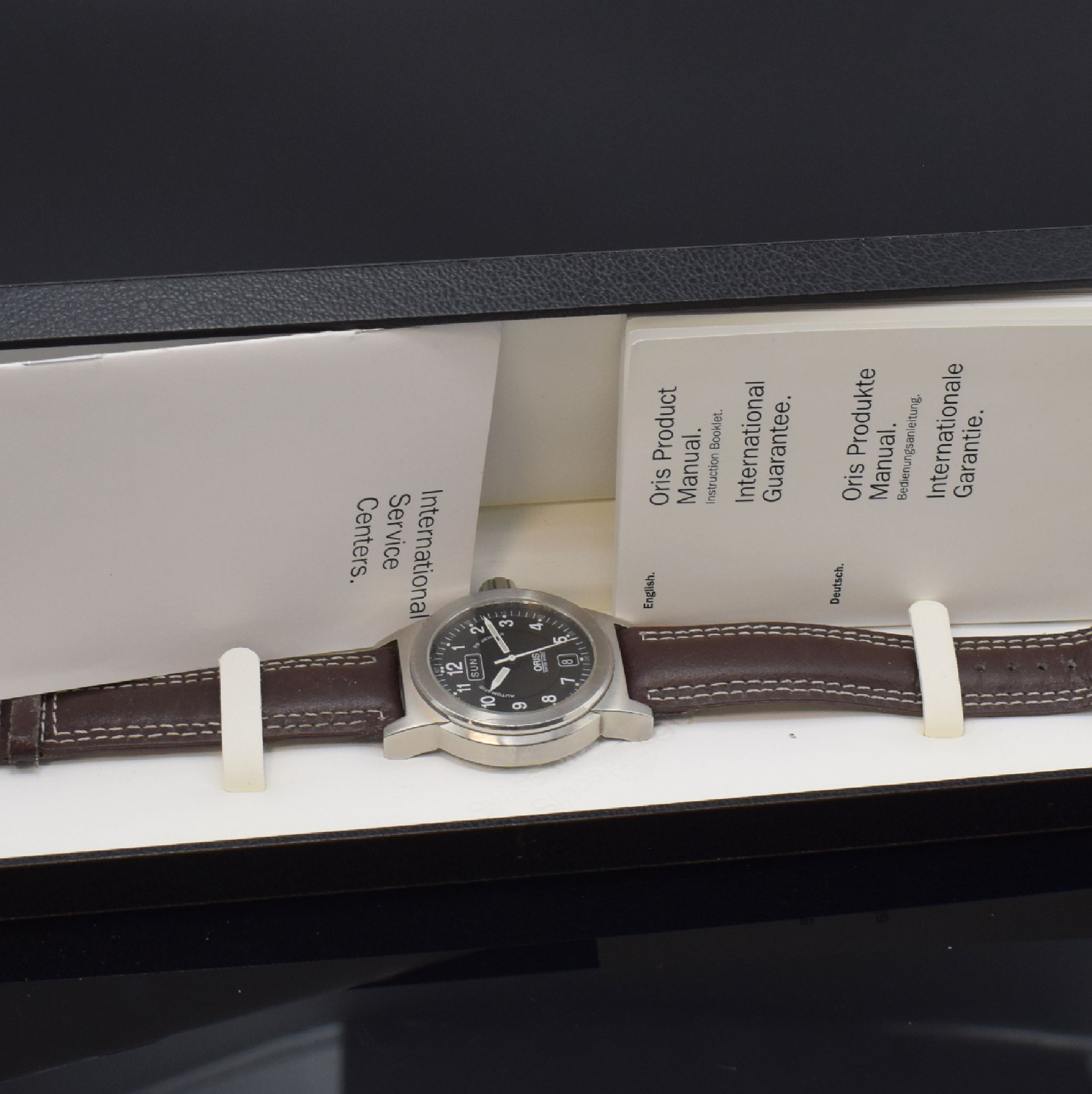 Detail e: ORIS Big Crown BC3 Herrenarmbanduhr in Stahl Referenz 7500, Schweiz um 1995, Automatik, beids. vergl. Geh., Saphirglas vorne, Boden verschr., ...