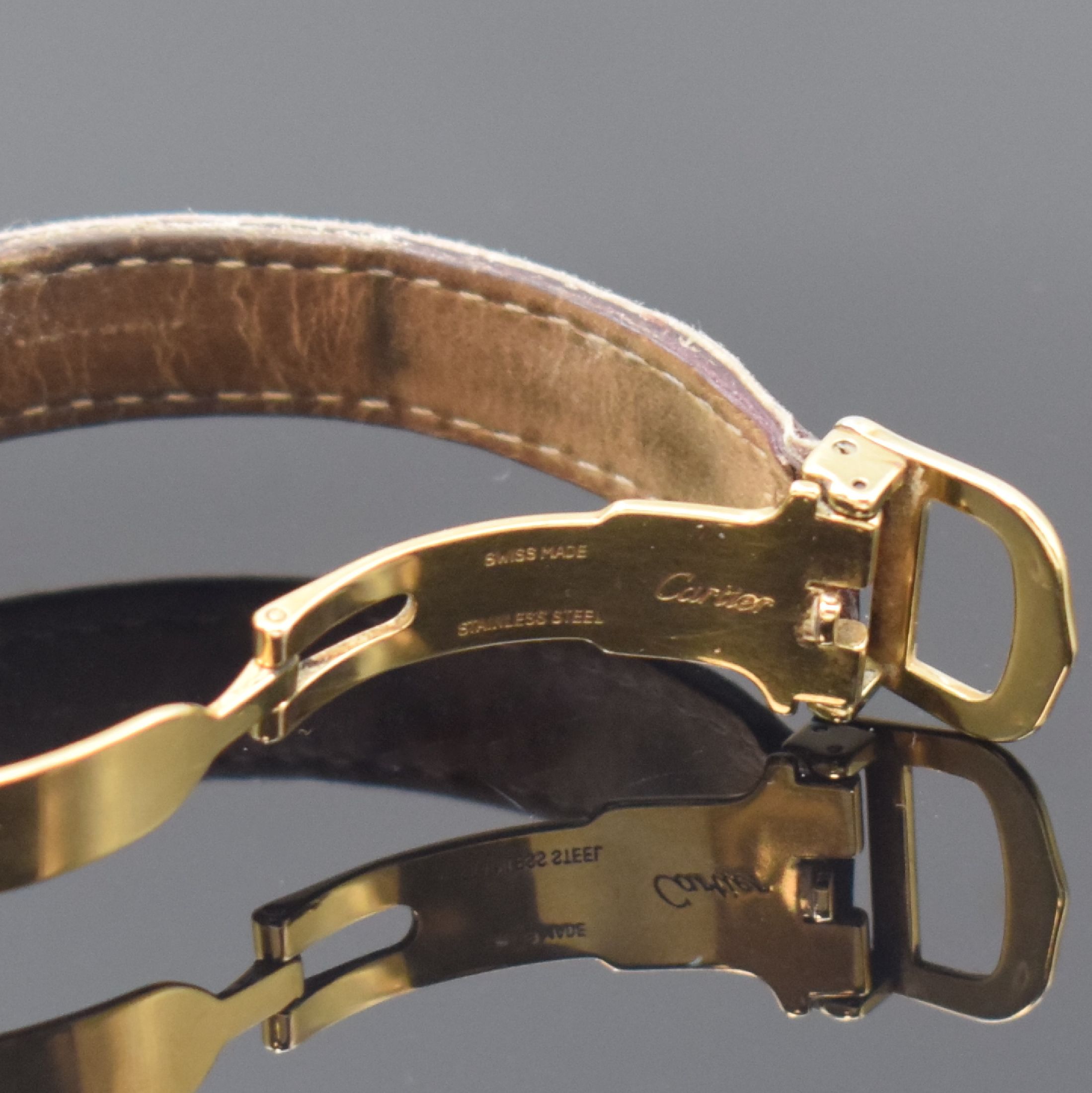 Detail b: CARTIER Limitierte Damenarmbanduhr zum 150- jährigen Jubiläum der Firma Cartier, Schweiz 1997, quarz, lim. Auflage v. 1847 Stück, rücks. entspr. ...