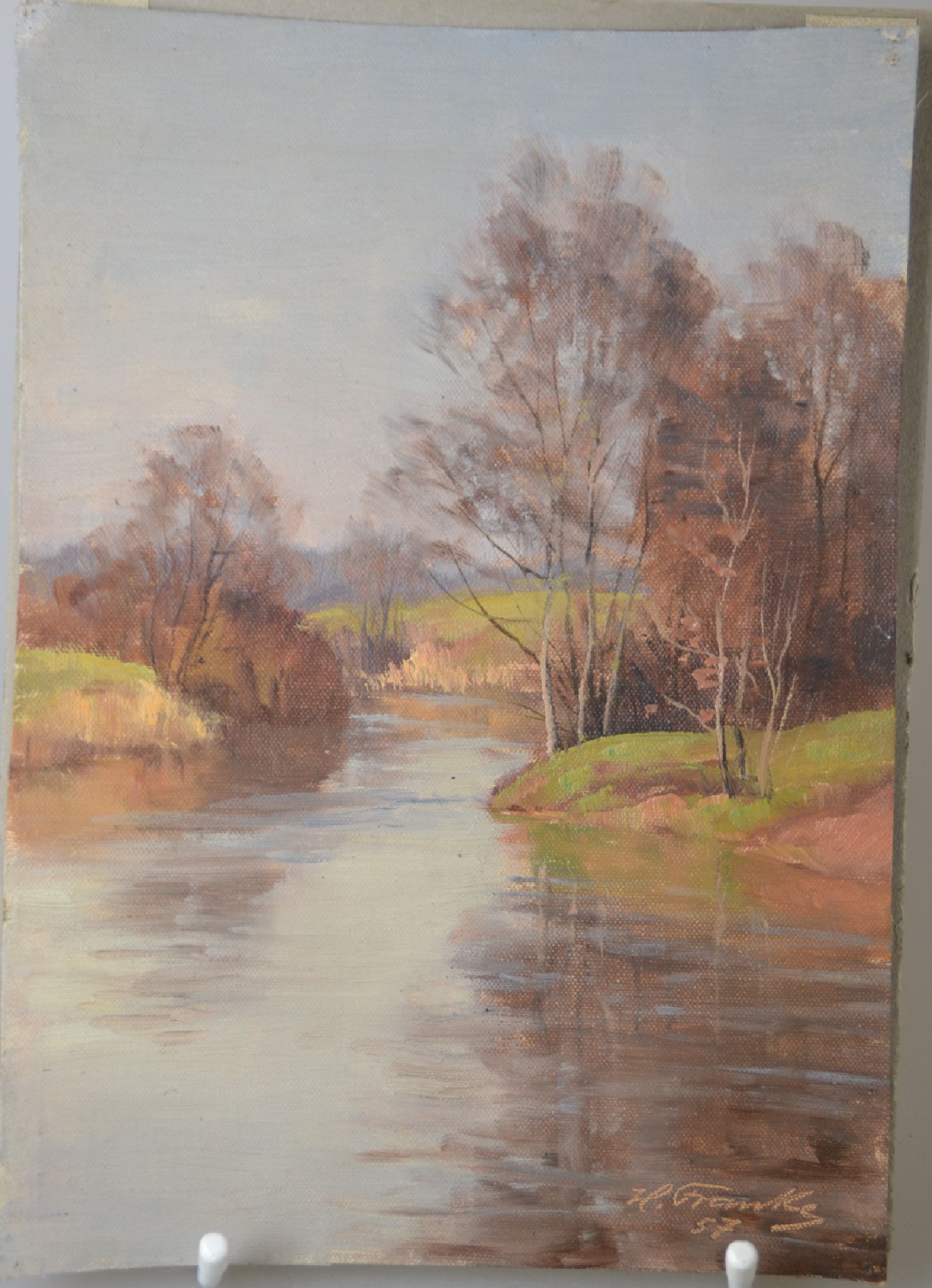 Detail d: Hanny Franke, 1890 Koblenz - 1973 Frankfurt am Main, 4 Werke: Baumstudie, Öl/Karton, 31x24cm; Flusslauf, Aquarell, 30x22 cm; "An der Nidda im ...