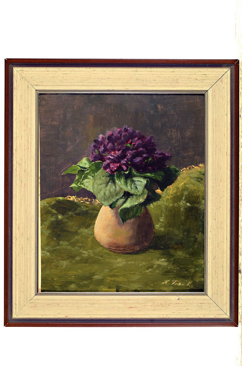 Detail k: Hanny Franke, 1890 Koblenz-1973 Frankfurt am Main, 3 Werke: Blumenstillleben, Öl/Karton, 25x21 cm; "Königskerze", Öl/Karton, 36x29 cm; ...