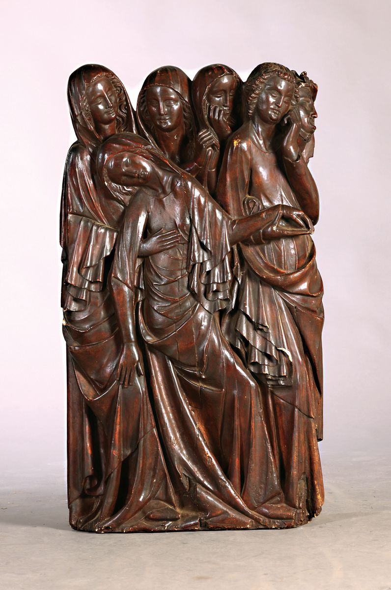 Gipsrelief nach Vorbild Relief: "Pamoison e laVierge " XIV. Jh., Eglise Notre Dame de Louvre, Nachbildung, wohl um 1900, patiniert, leicht ...