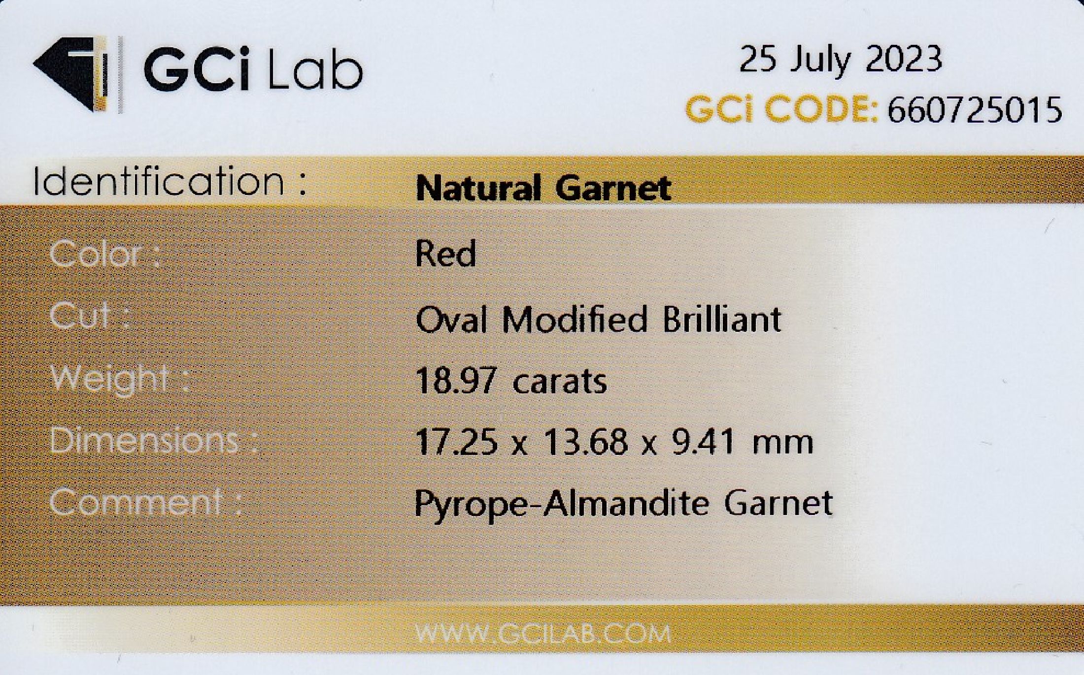 Detail b: Loser Granat, ca. 18.97 ct, ovalfacett., ca. 17.25 x 13.68 x 9.41 mm, mit GCI Lab -Expertise