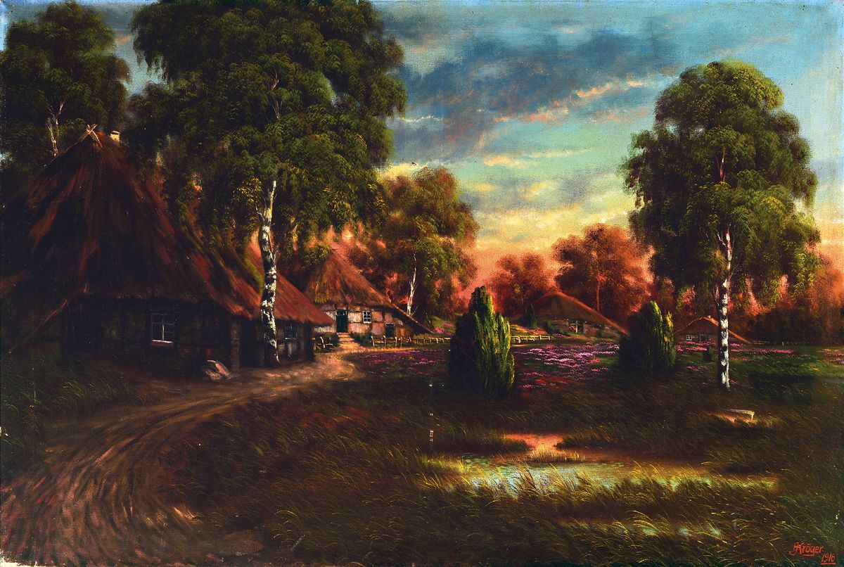 Helene Kröger, 1883 Hamburg - 1954 Rettin/Holstein, Motiv bei Groß-Kreuzburg-Russl. 1916, rückseitig bezeichnet und datiert, Öl/Lwd, re. unten ...