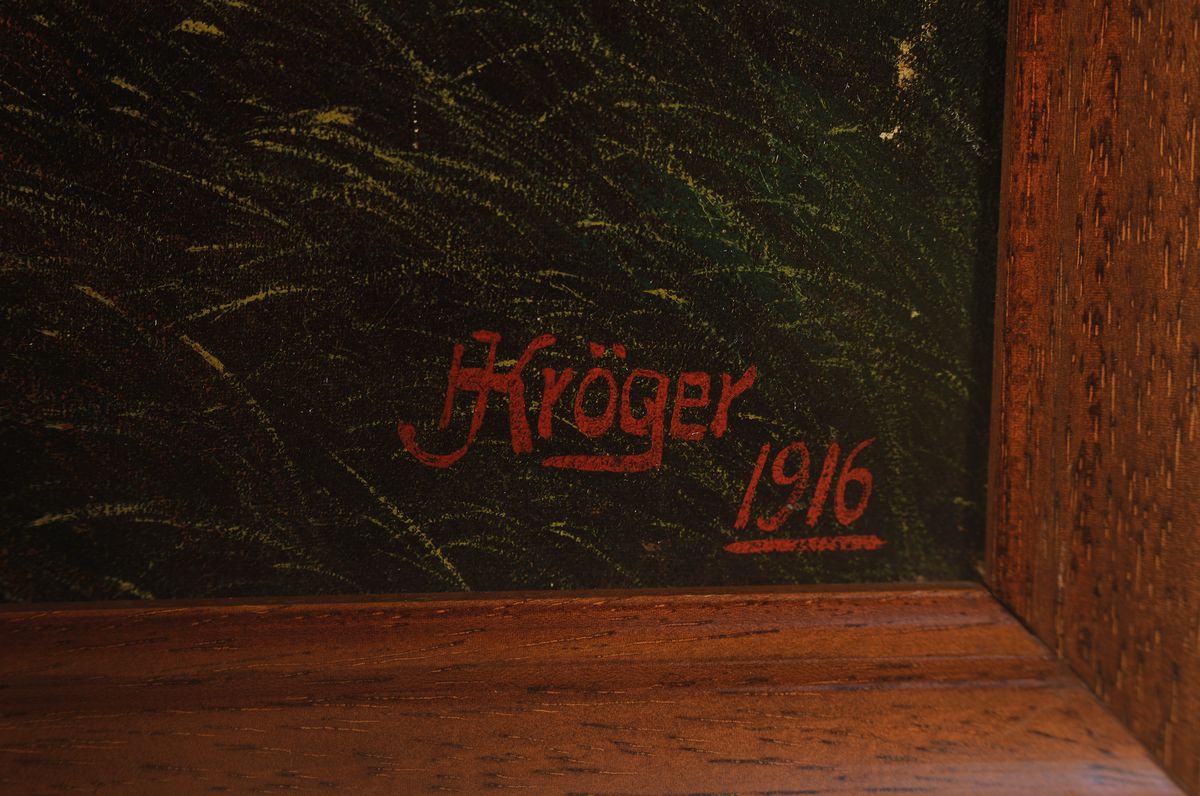 Detail a: Helene Kröger, 1883 Hamburg - 1954 Rettin/Holstein, Motiv bei Groß-Kreuzburg-Russl. 1916, rückseitig bezeichnet und datiert, Öl/Lwd, re. unten ...
