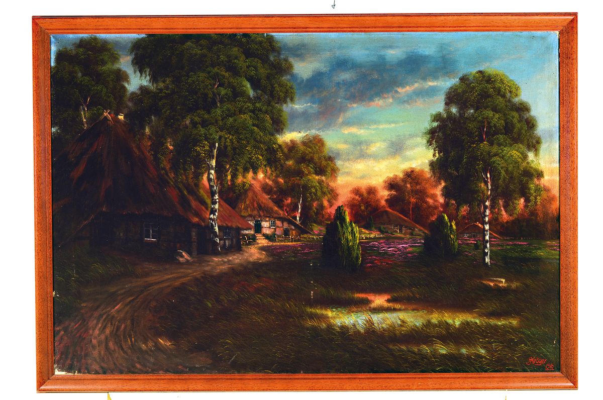 Detail k: Helene Kröger, 1883 Hamburg - 1954 Rettin/Holstein, Motiv bei Groß-Kreuzburg-Russl. 1916, rückseitig bezeichnet und datiert, Öl/Lwd, re. unten ...