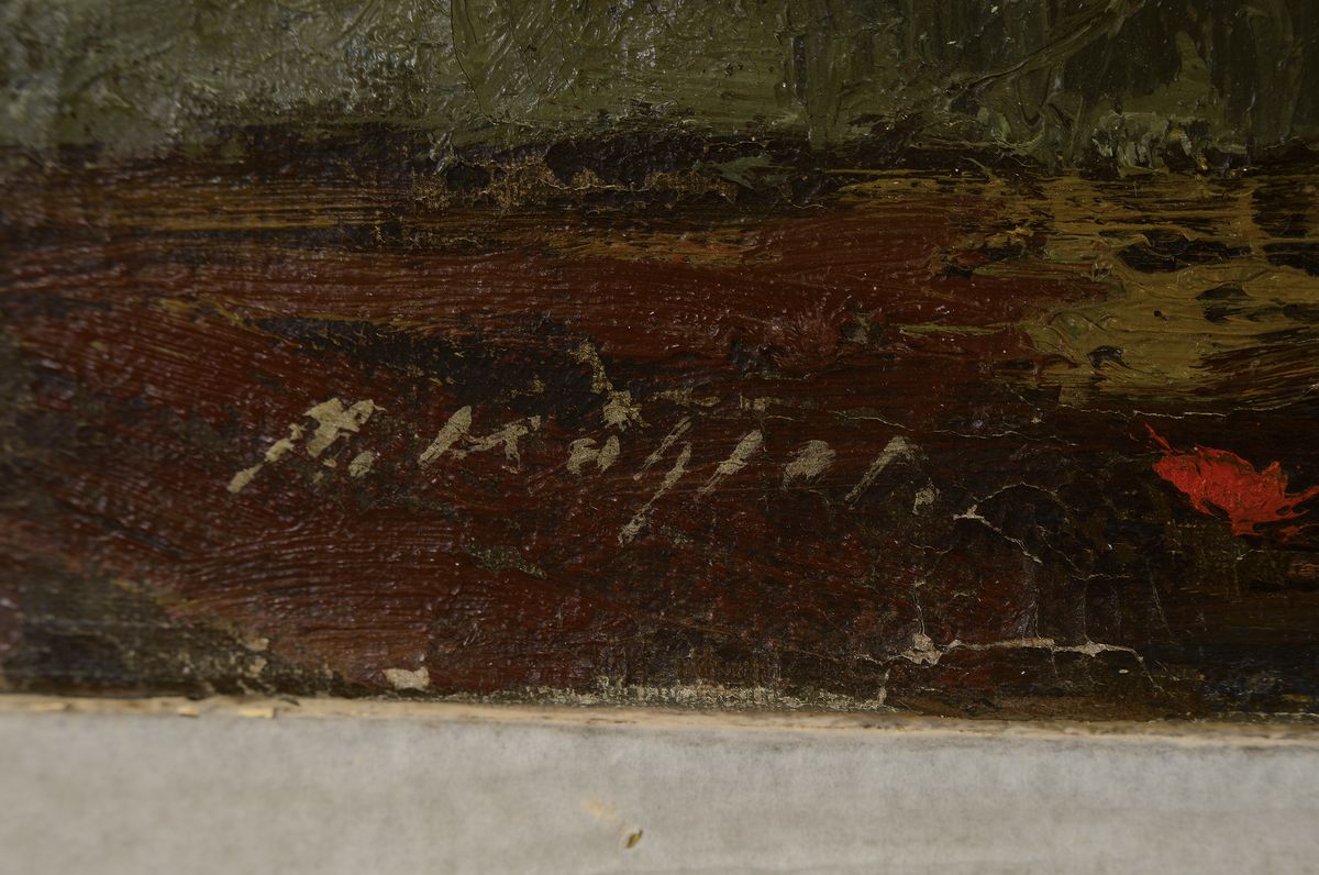 Detail a: M. Kühler, Künstler der Mitte des 20.Jh., Blumenstillleben, pastoser Farbauftrag, links unten signiert, Öl/Lwd, ungerahmt, 80x60 cm, Reinigung ...