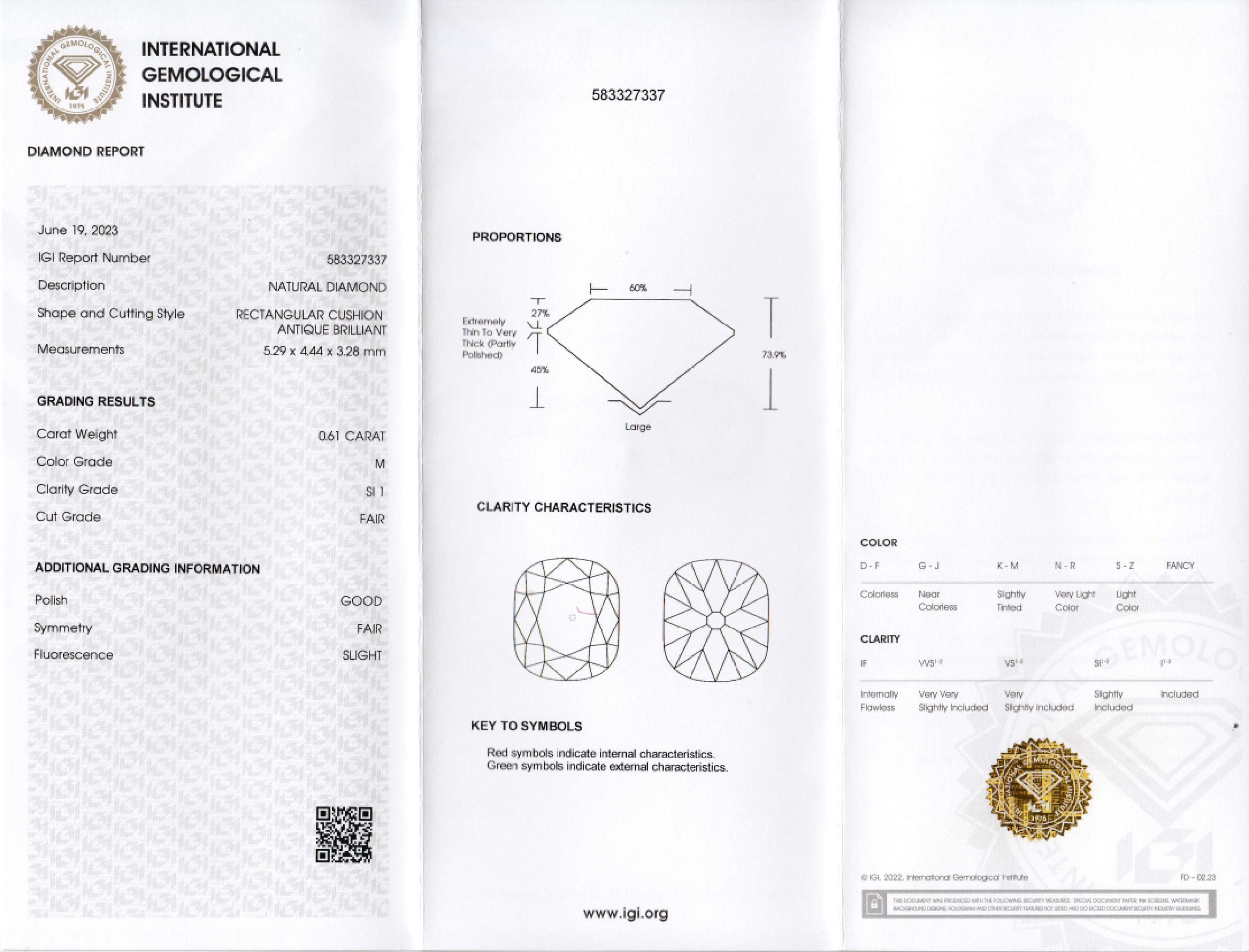 Detail a: Loser Diamant, 0.61 ct Getönt(M)/si1, rectangular Cushion Antique Brillant, eingeschweißt, mit IGI-Expertise