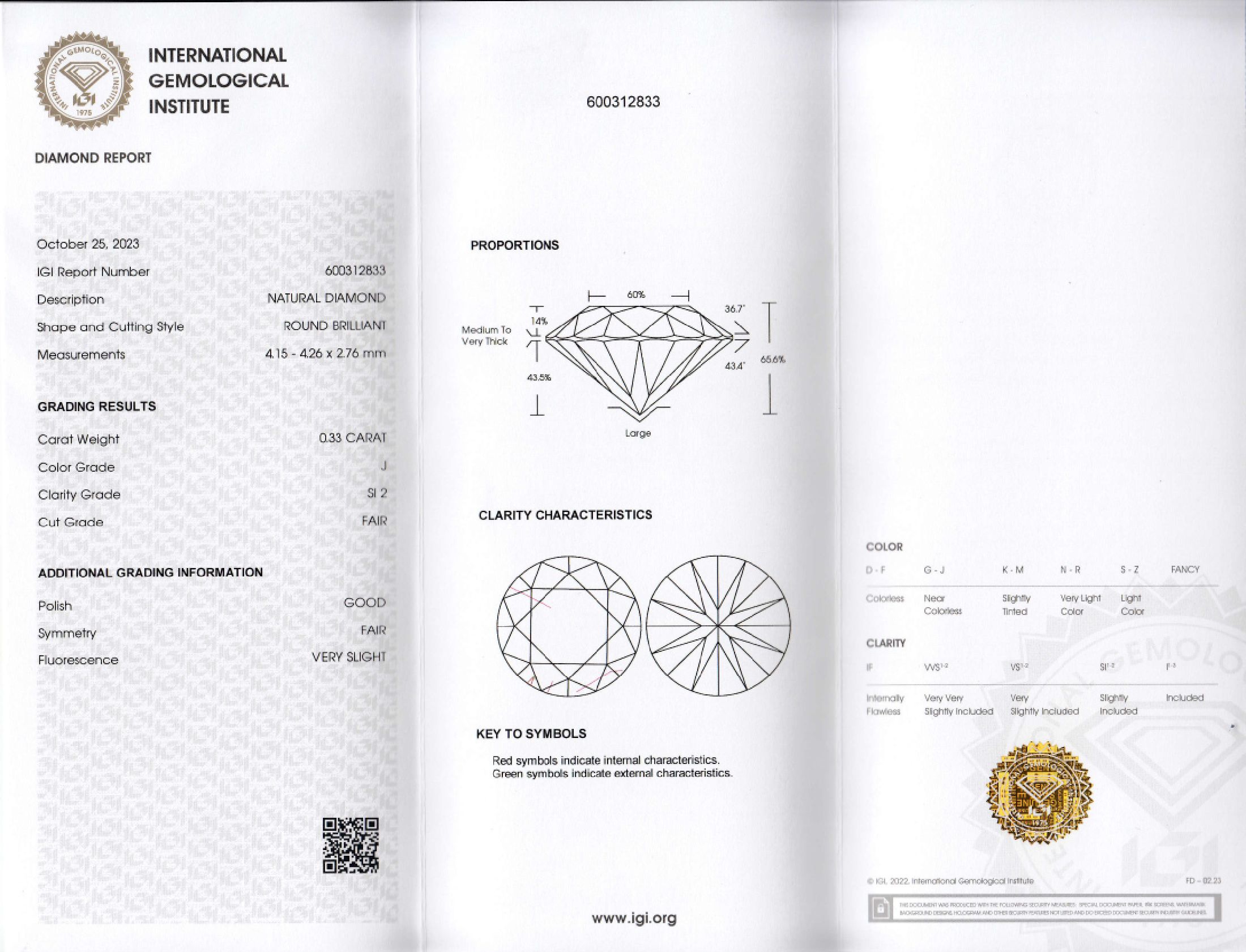 Detail a: Loser Brillant, 0.33 ct l.get.Weiß(J)/si2, eingeschweißt, mit IGI-Expertise