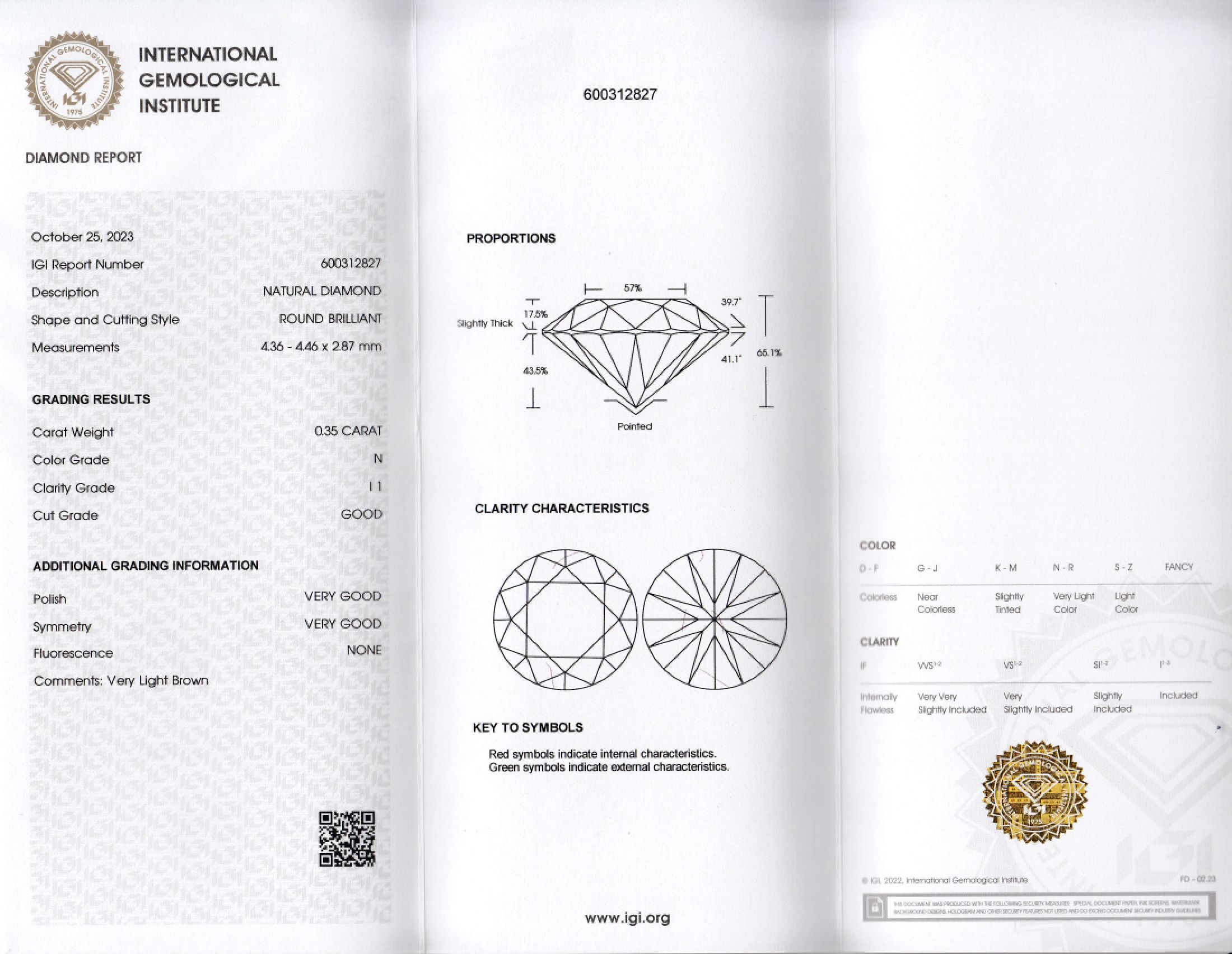 Detail a: Loser Brillant, 0.35 ct Getönt(M)/p1, eingeschweißt, mit IGI-Expertise
