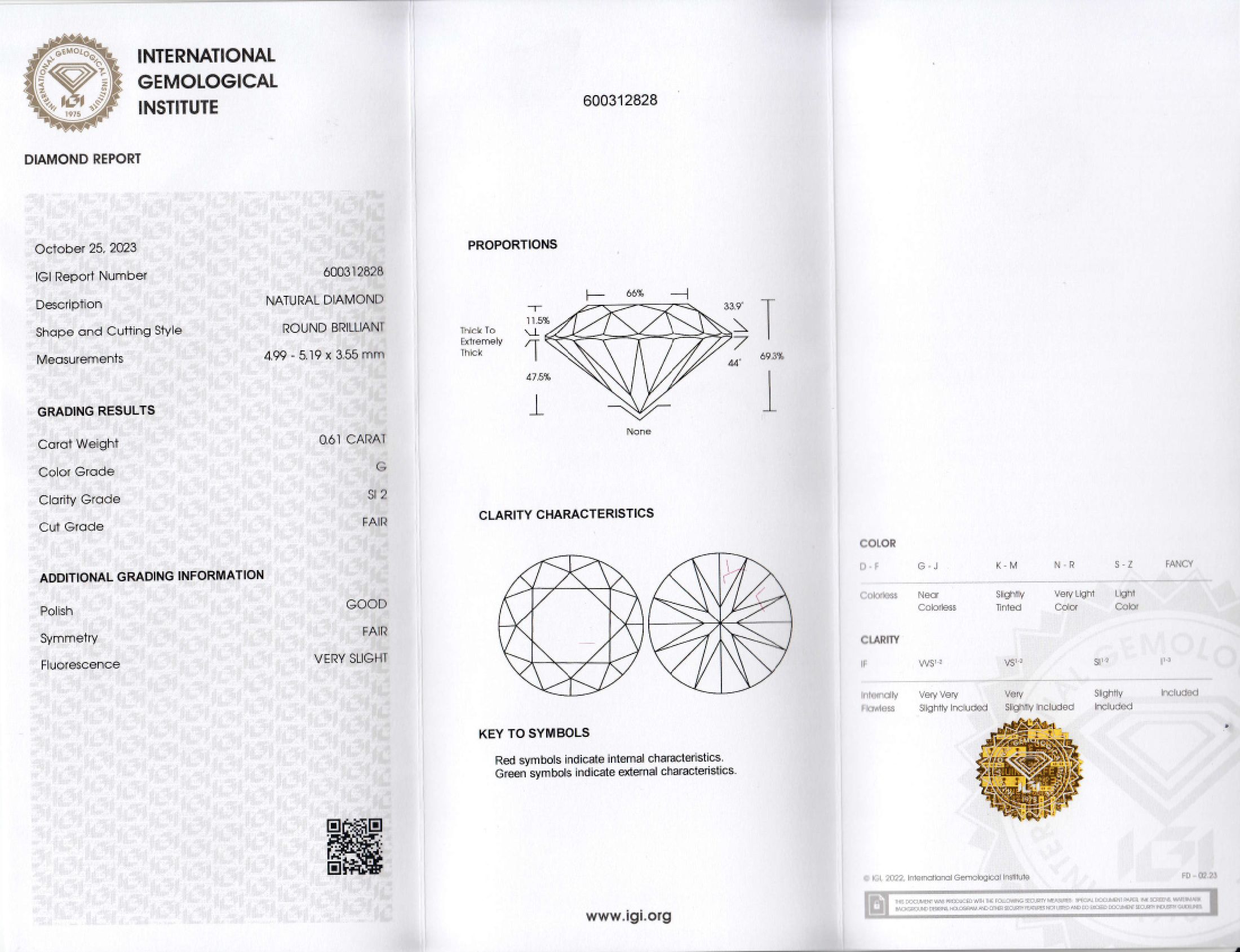Detail a: Loser Brillant, 0.61 ct feines Weiß(G)/si2,eingeschweißt, mit IGI-Expertise