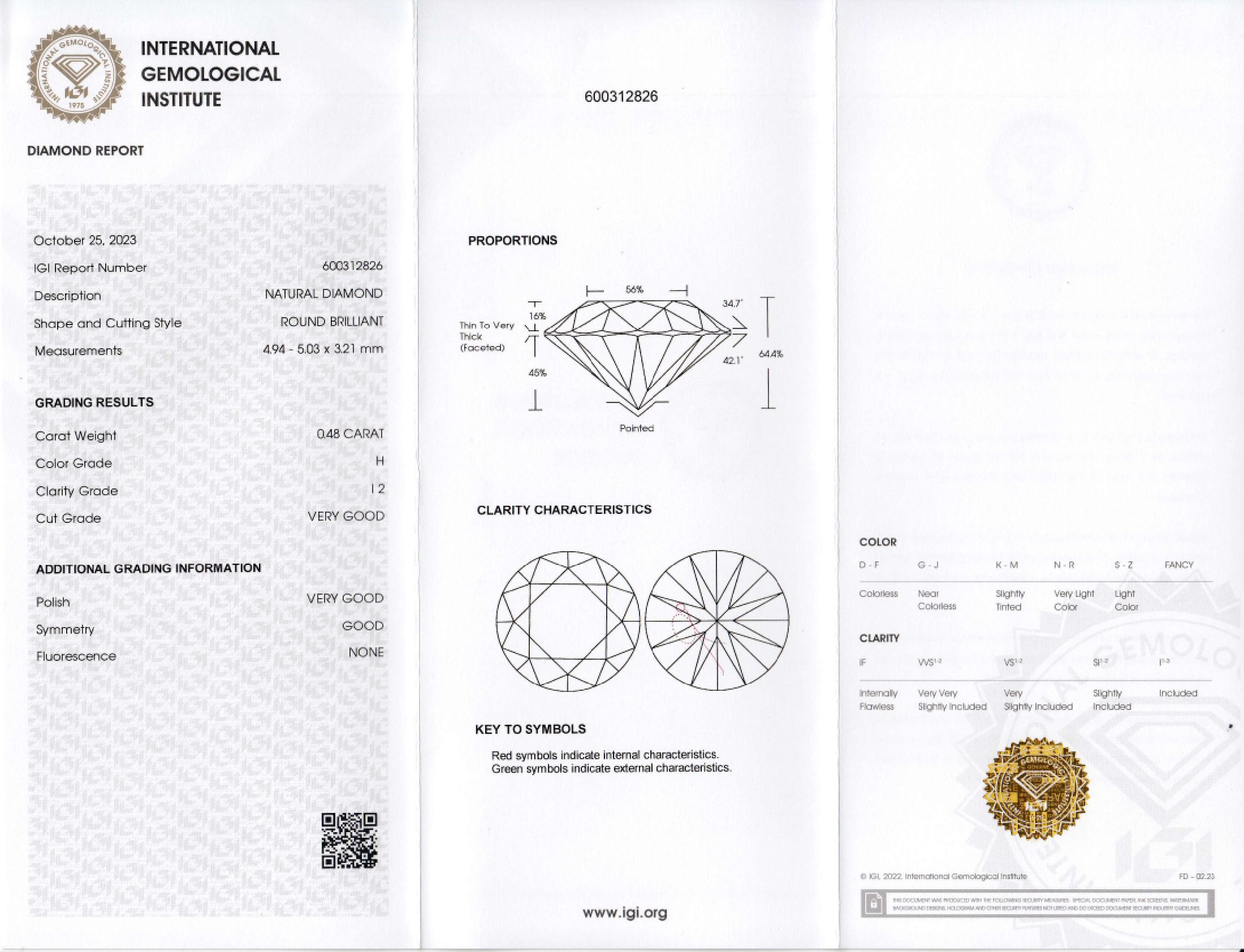 Detail a: Loser Brillant, 0.48 ct Weiß(H)/p2, eingeschweißt, mit IGI-Expertise