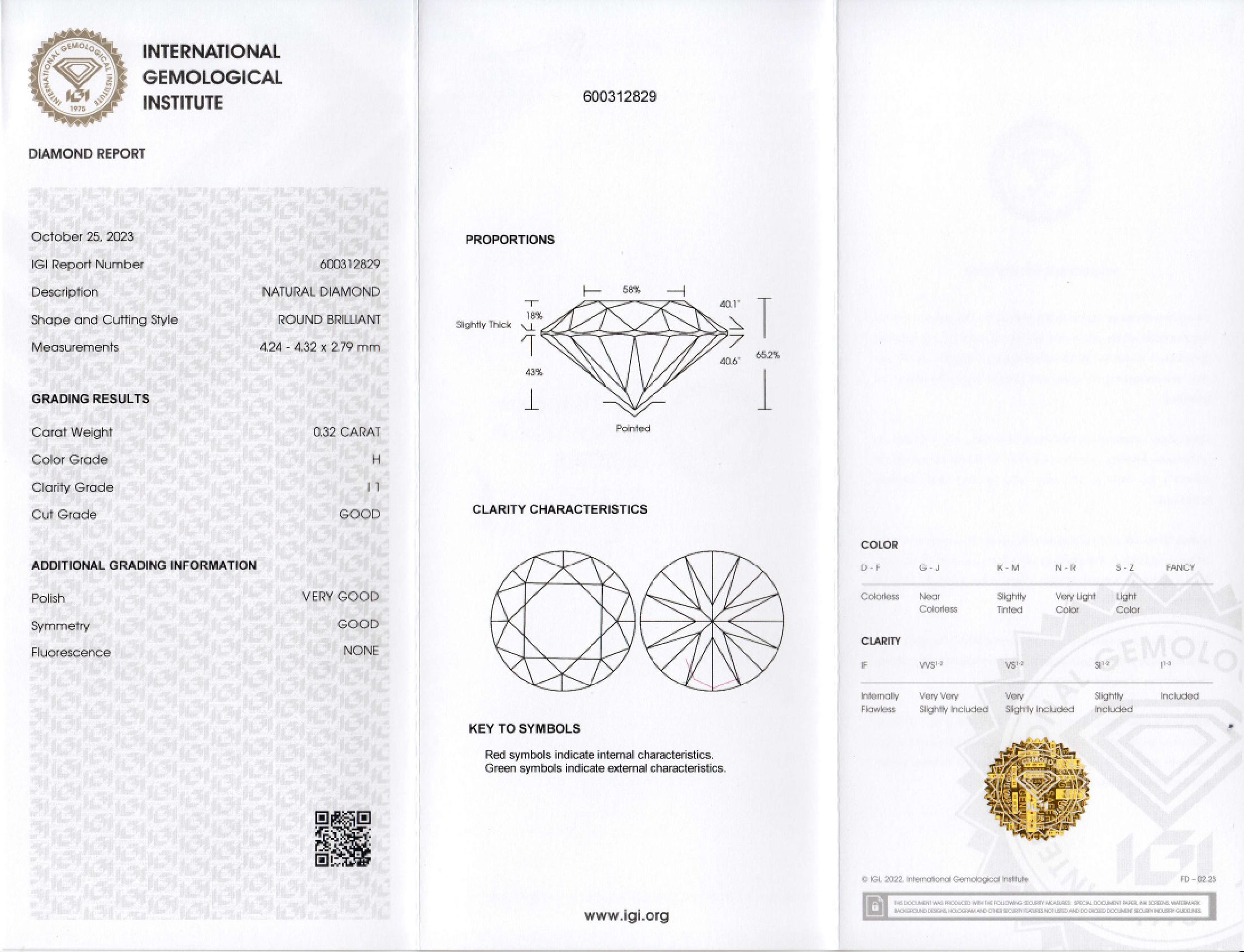 Detail a: Loser Brillant, 0.32 ct Weiß(H)/p1, eingeschweißt, mit IGI-Expertise