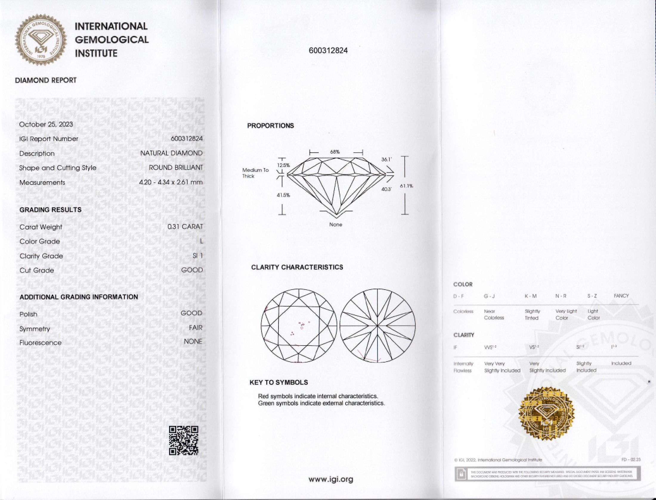 Detail a: Loser Brillant, 0.31 ct get. Weiß(L)/si1, eingeschweißt, mit IGI-Expertise