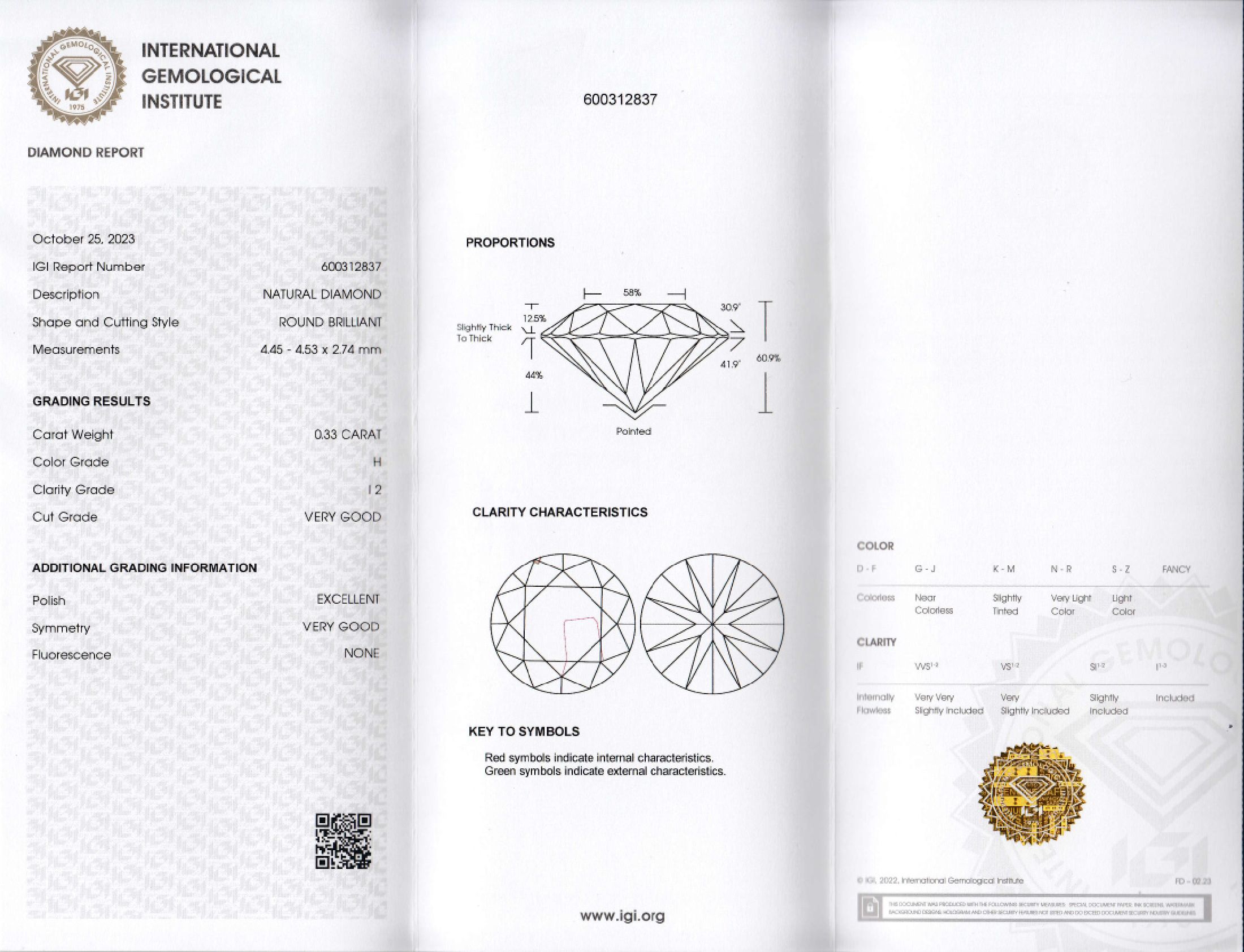 Detail a: Loser Brillant, 0.33 ct Weiß(H)/p2, eingeschweißt, mit IGI-Expertise