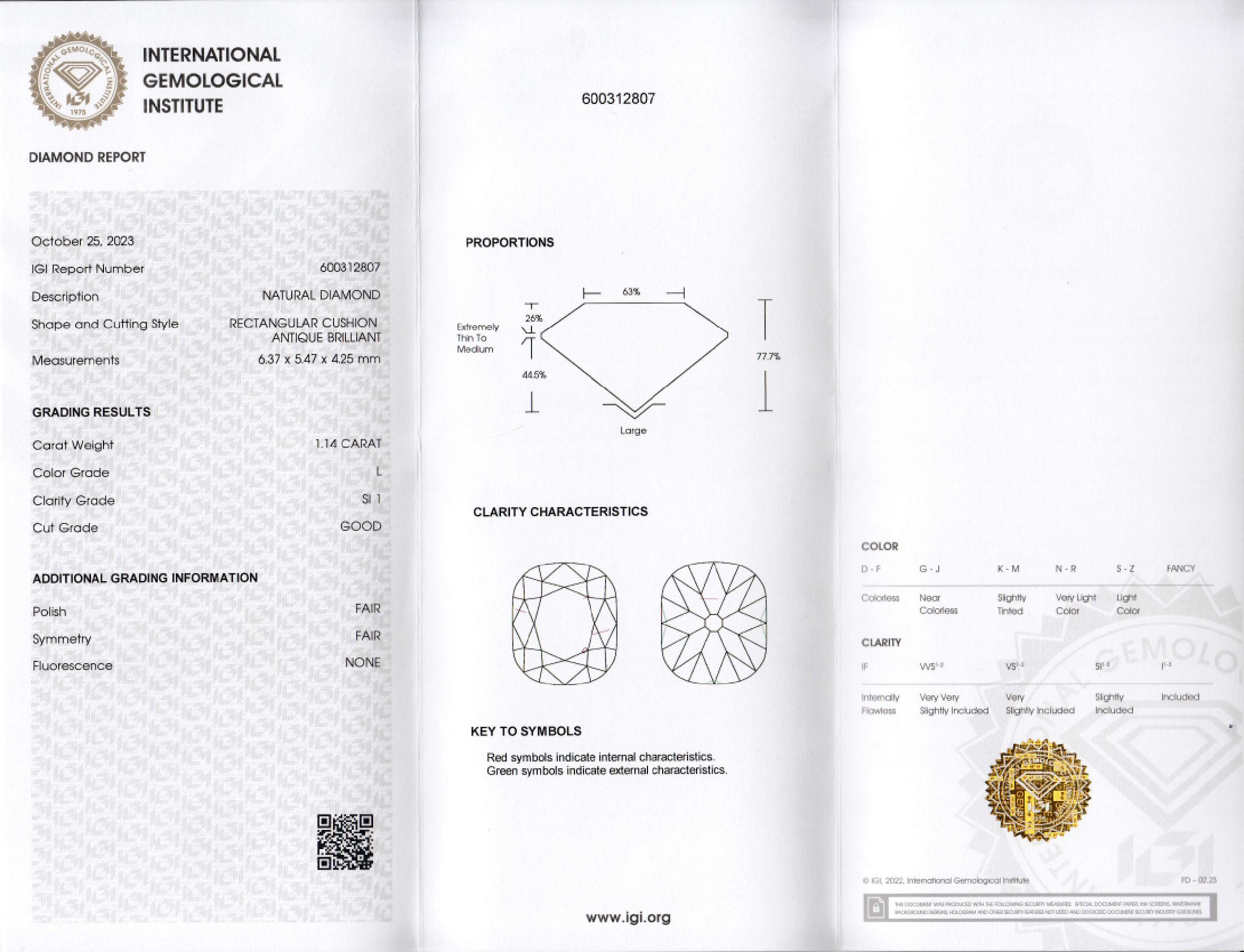 Detail a: Loser Diamant, 1.14 ct get. Weiß(L)/si1 Rectangular Cushion Antique Brillant, eingeschweißt, mit IGI-Expertise