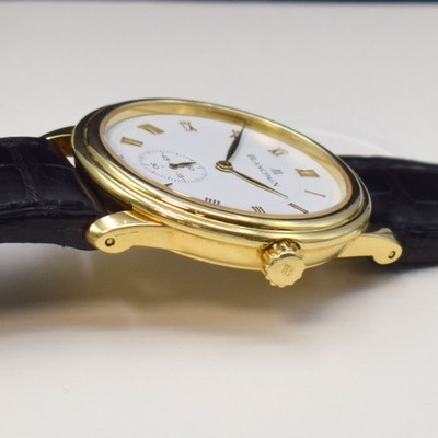 26706577d - BLANCPAIN Villeret gents wristwatch in 18k yellow gold reference 7002-1418-61, manual winding, on both sides glazed case, original leather strap with original buckle in 18k yellow gold, white dial with Roman numerals, gilded hands, calibre 64-1 with fausses cotes decoration, diameter approx. 36 mm, original box and papers enclosed, condition 2-3
