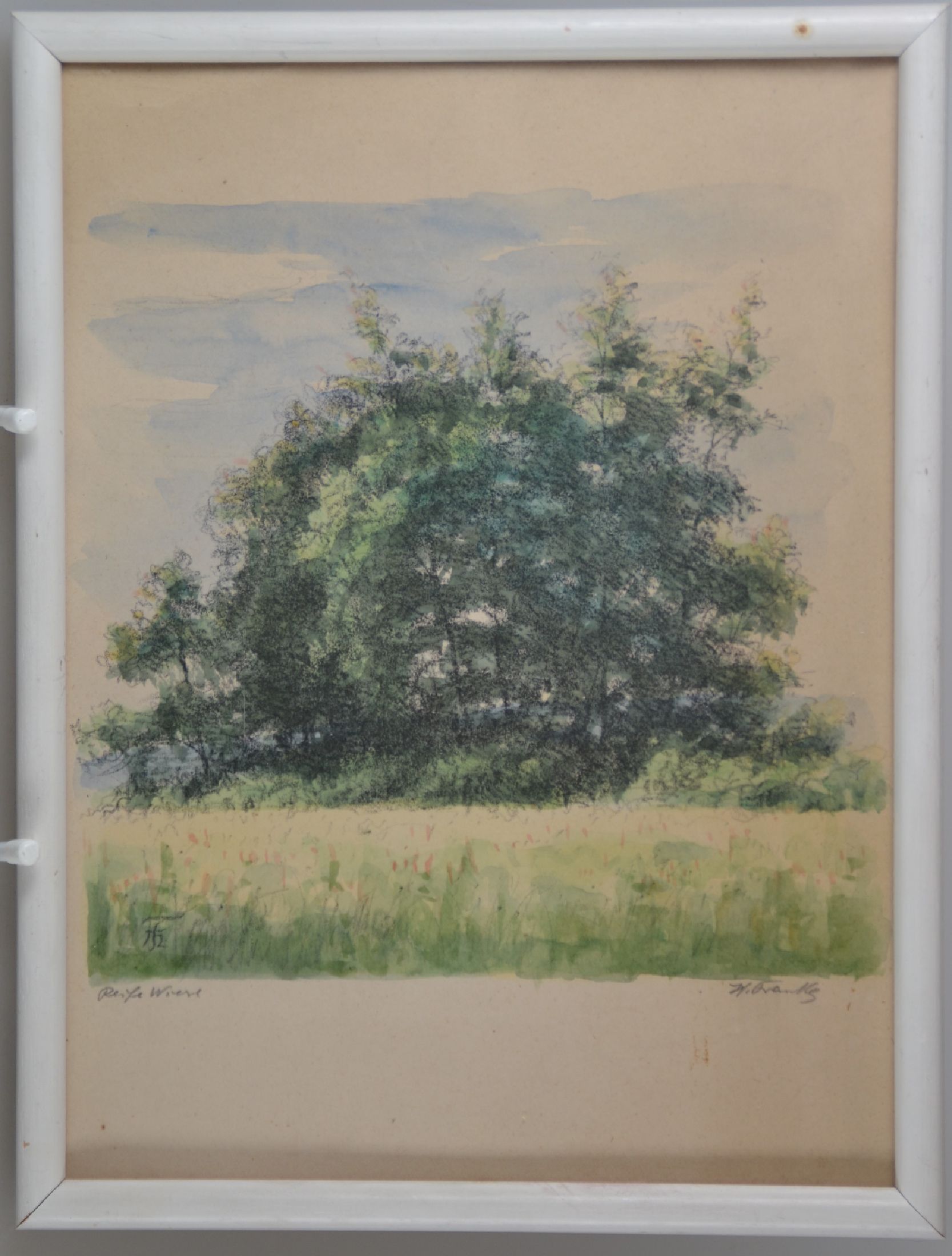 Detail b: Hanny Franke, 1890 Koblenz-1973 Frankfurt am Main, 2 Werke: Aquarell und Kohle auf Papier, "Reife Wiese", 25x20 cm; Radierung, "Bingen ...