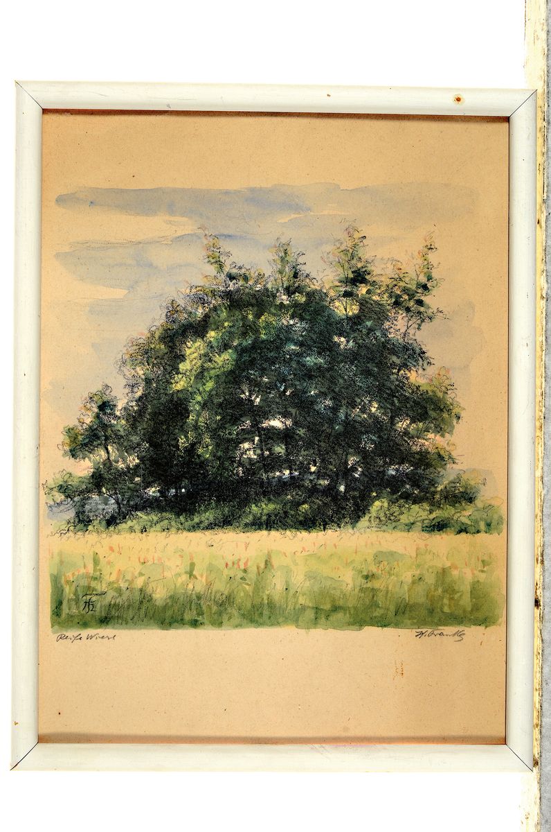 Detail l: Hanny Franke, 1890 Koblenz-1973 Frankfurt am Main, 2 Werke: Aquarell und Kohle auf Papier, "Reife Wiese", 25x20 cm; Radierung, "Bingen ...